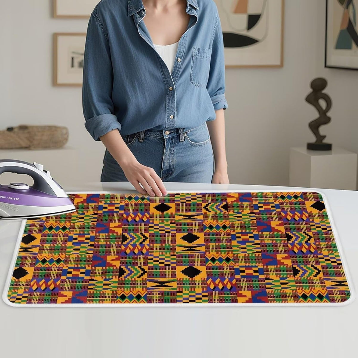 Ironing Mat Pad for Table Portable Travel Iron Blanket African Print Ironing Board Covers Tribal