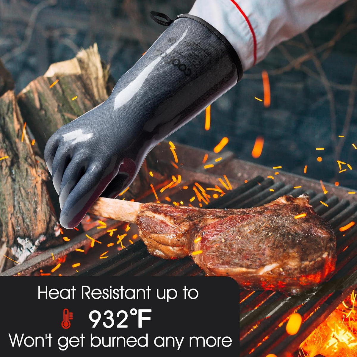 COOLJOB Heat Resistant Oven Gloves, Waterproof Liquid Silicone BBQ Grilling Gloves for Barbecue