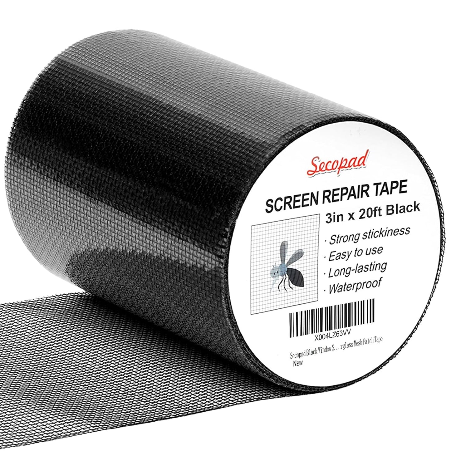 Black Window Screen Repair Tape, 3IN x 20FT (240IN) Screen Repair Kit for Windows or Doors, Strong