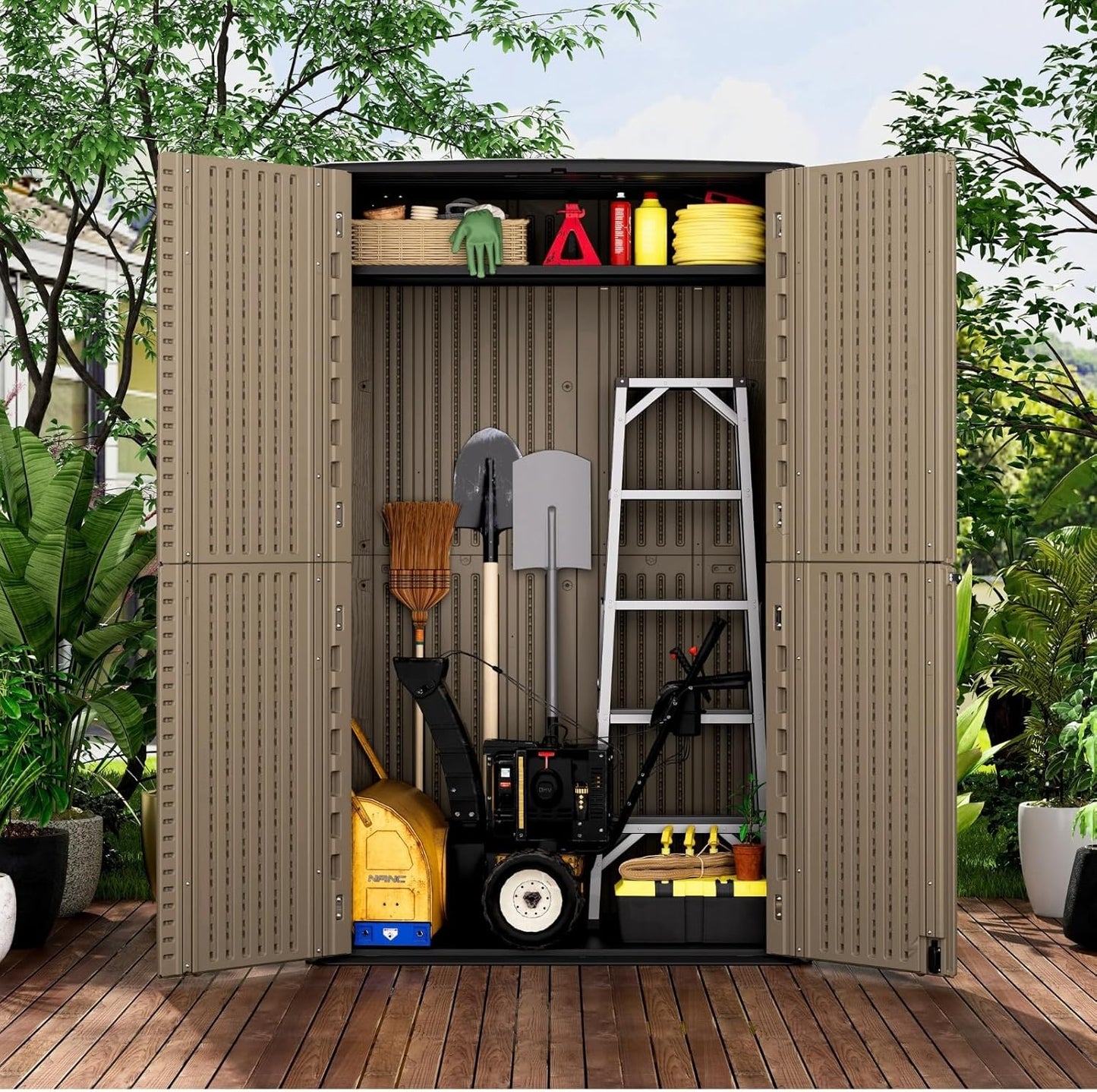 ZZM Large 67 Cu.ft Waterproof Storage Shed, Outdoor Storage Cabinet，Durable Resin Storage for Patio