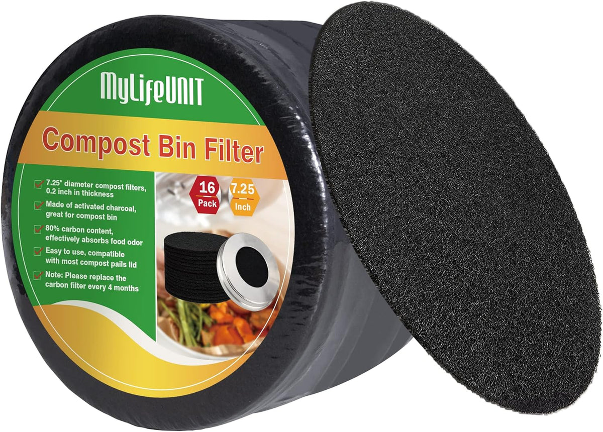 MyLifeUNIT 16 Pack Compost Bin Filter, Kitchen Compost Pail Charcoal Filter Replacements (7.25