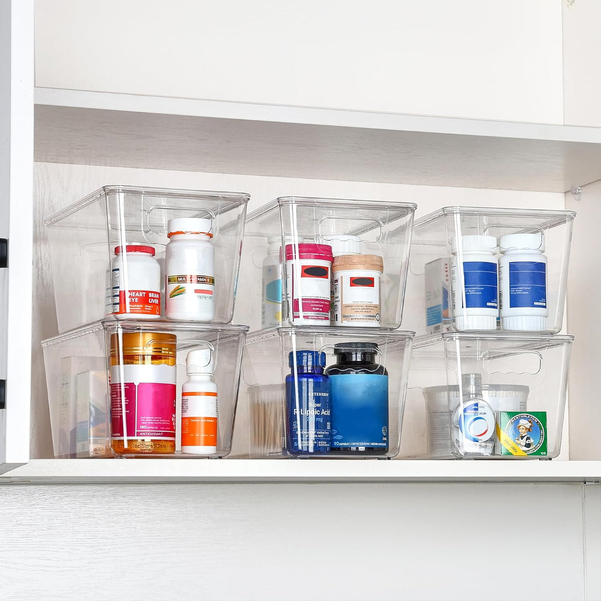 Vtopmart 1 Pack Clear Stackable Storage Bins with Lids, Medium Plastic Containers with Handle for