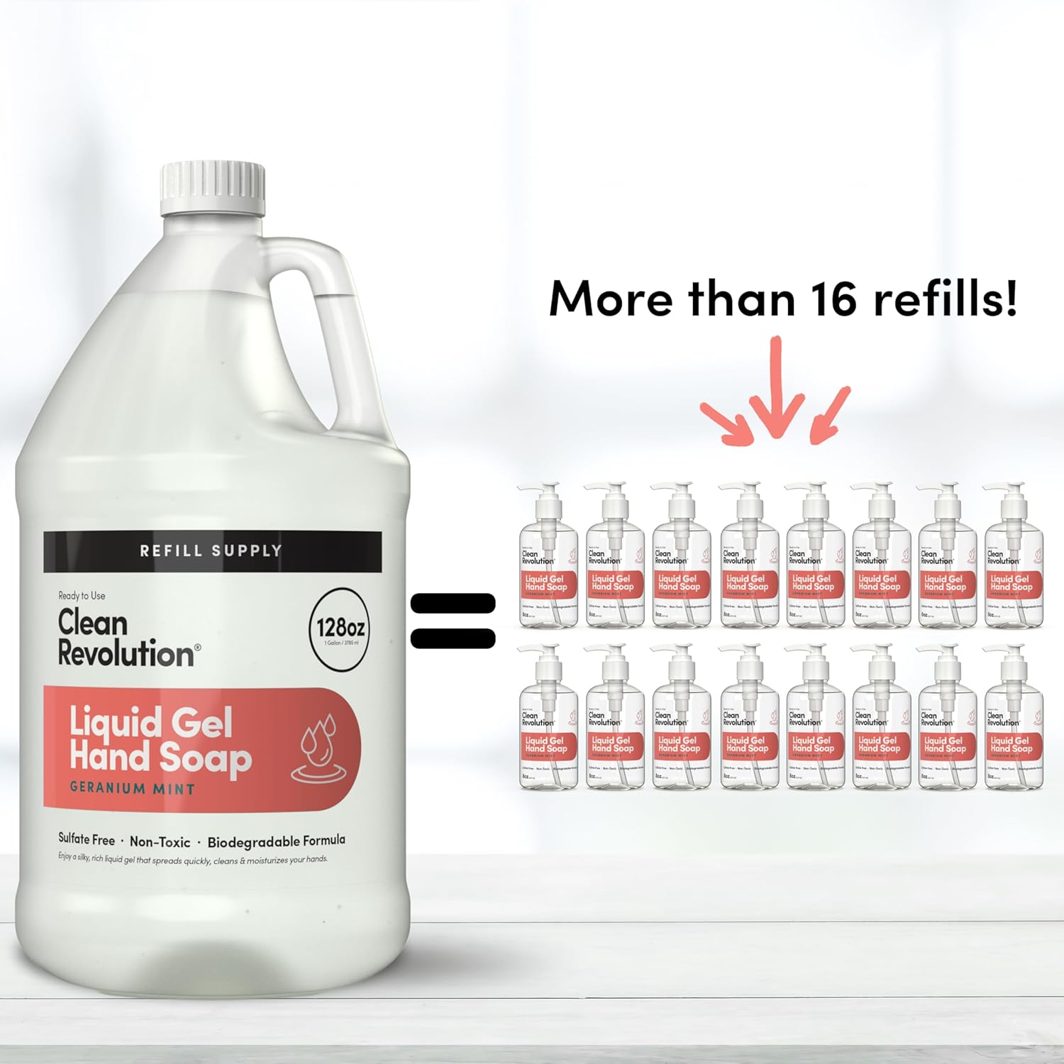 Clean Revolution Liquid Gel Hand Soap, Silky Rich Liquid, Quick Lather, Fast Rinsing, Contains Real