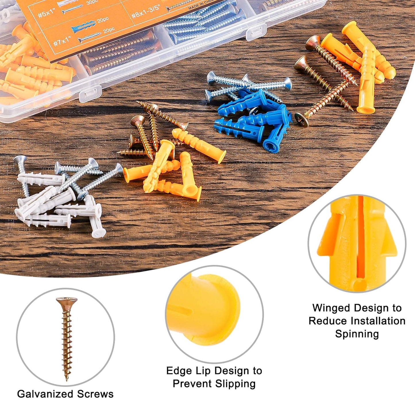 KURUI Wall Anchors Kit for Hanging Wall Art Decor, 160Pcs Drywall Anchors Assortment Kit for Frame