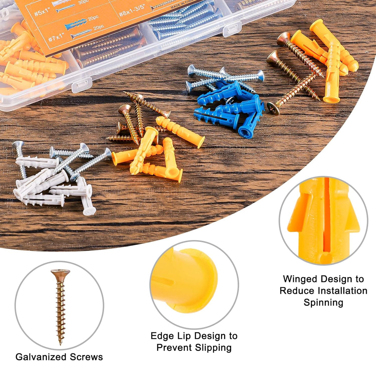 KURUI Wall Anchors Kit for Hanging Wall Art Decor, 160Pcs Drywall Anchors Assortment Kit for Frame