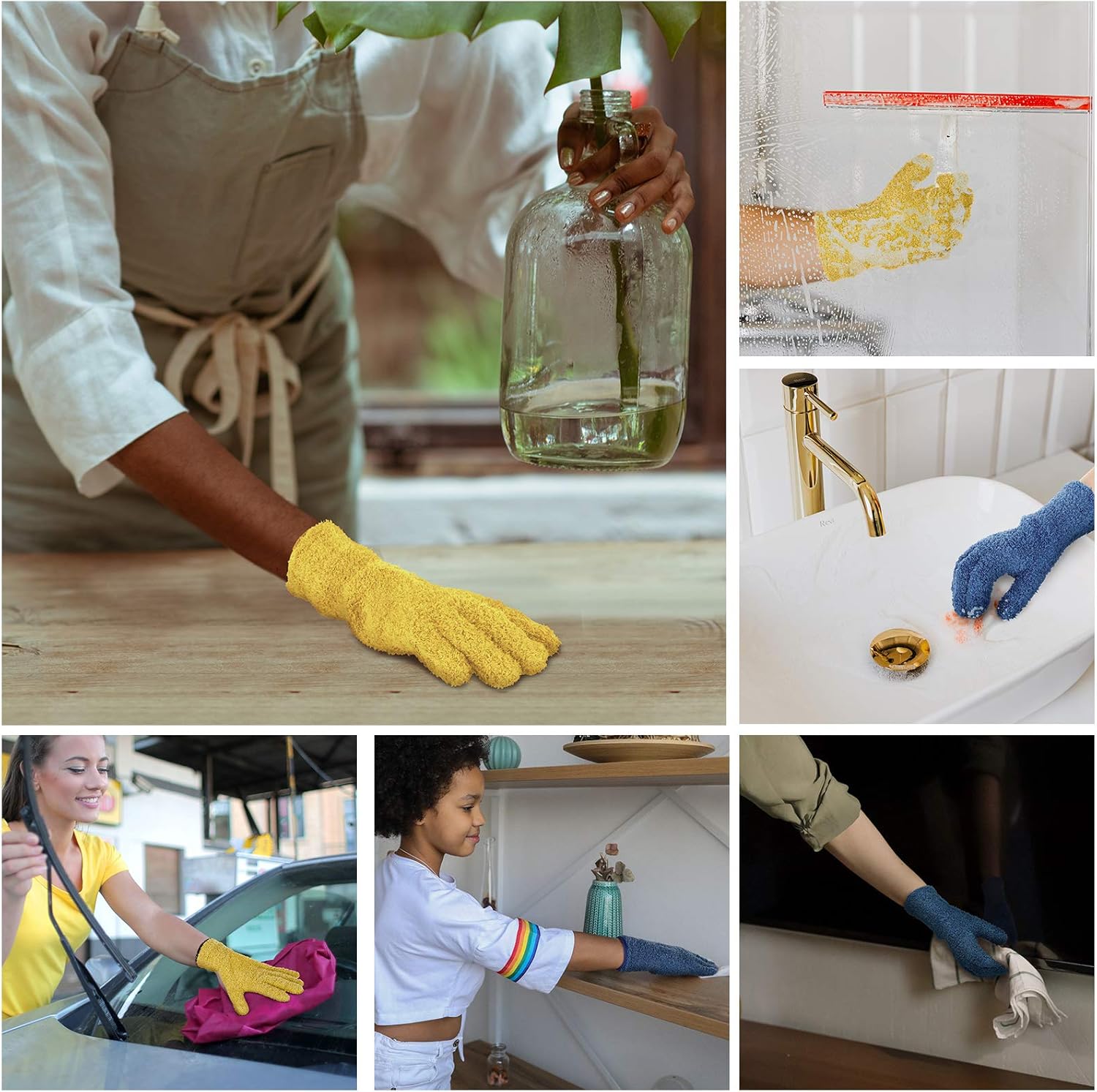 Patelai 2 Pairs Microfiber Gloves for plants Dusting Cleaning Glove Mittens House Cars Blinds