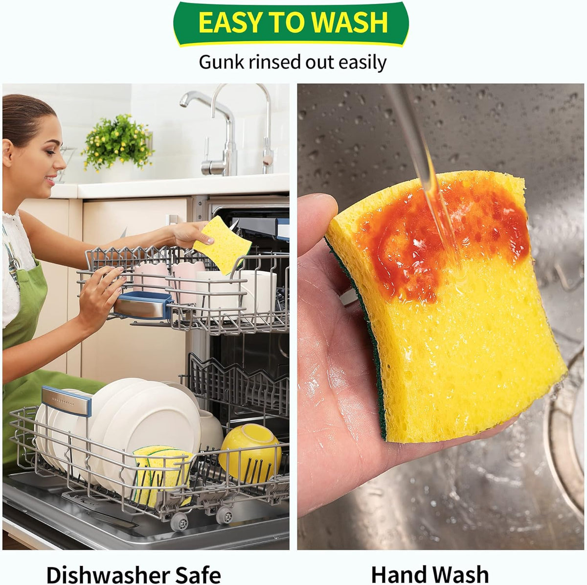 HOMERHYME Heavy Duty Scrub Sponge 24 Pack, Eco Cellulose Kitchen Dish Sponge Multipurpose Ergonomic