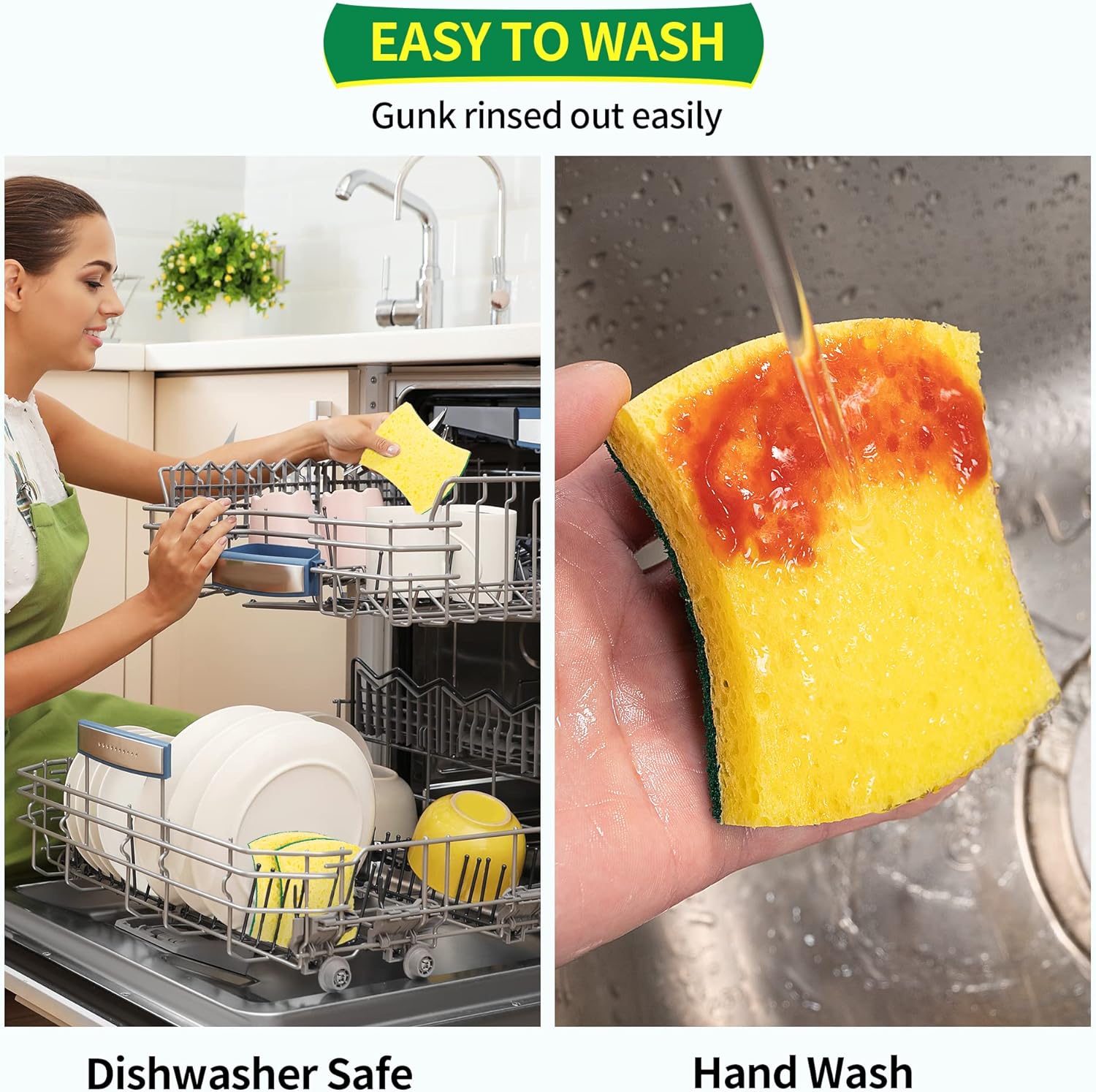 HOMERHYME Heavy Duty Cellulose Scrub Sponges, 12 Pack Dual-Sided Multipurpose Kitchen Sponge for
