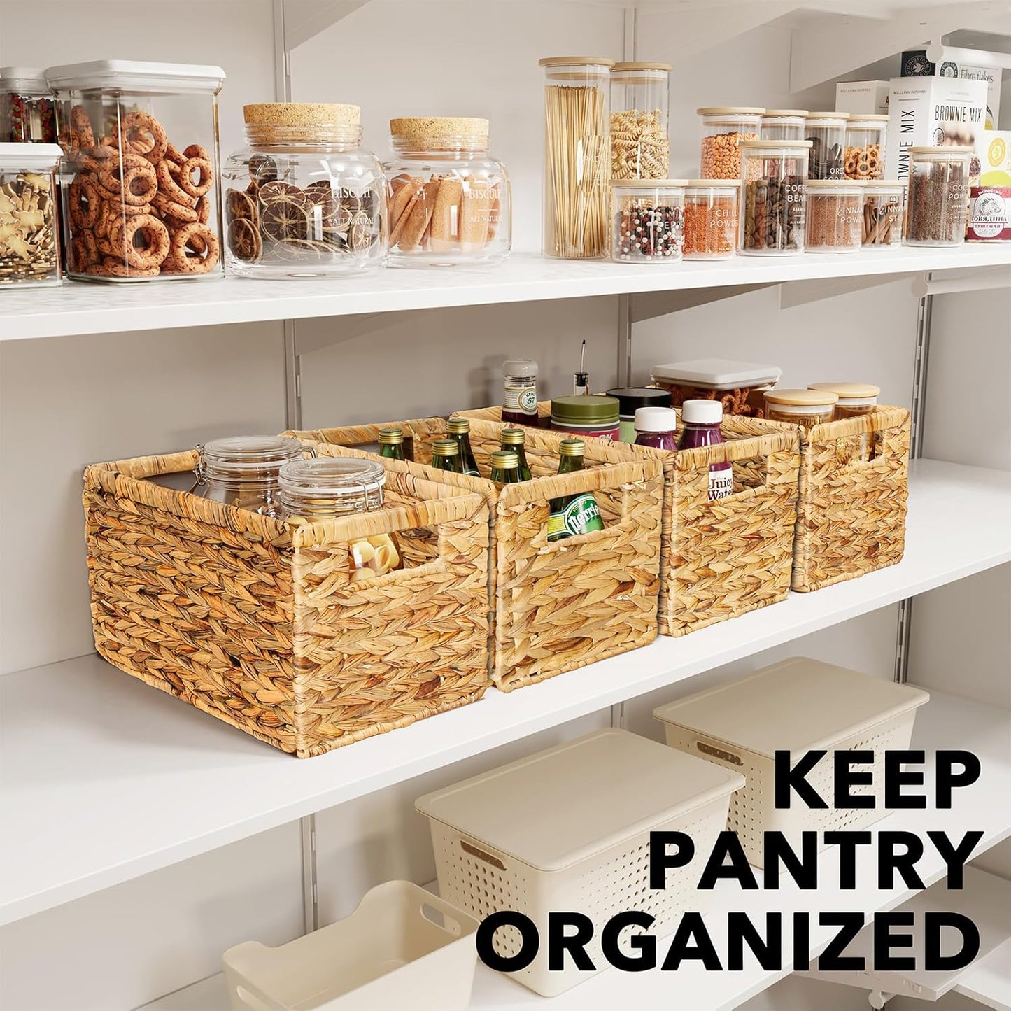 SpaceAid 4 Pack Wicker Basket, Storage Baskets for Organizing, Woven Rattan Basket with Handles for