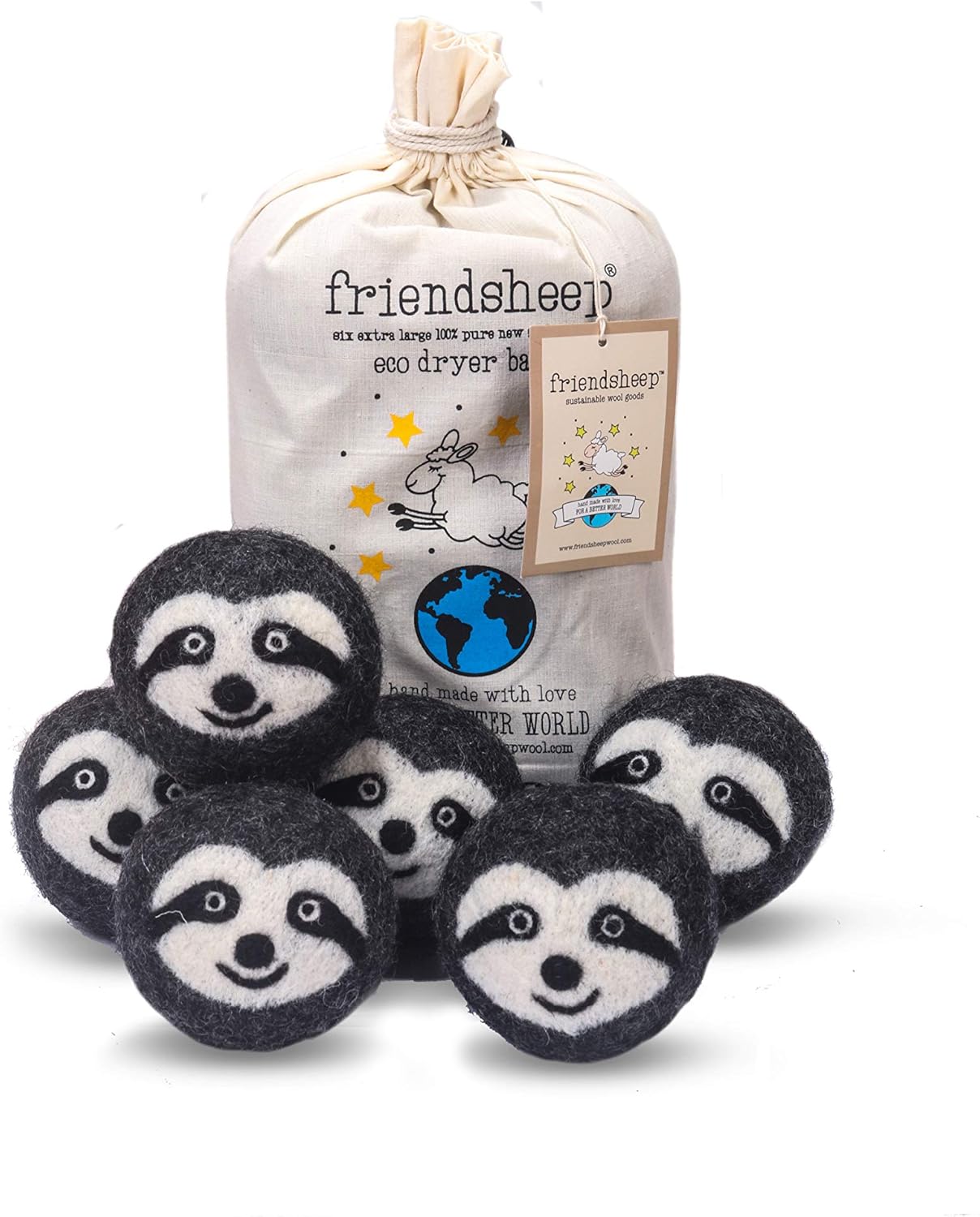 Friendsheep Wool Dryer Balls 6 Pack XL Organic Premium Reusable Cruelty Free Handmade Fair Trade No