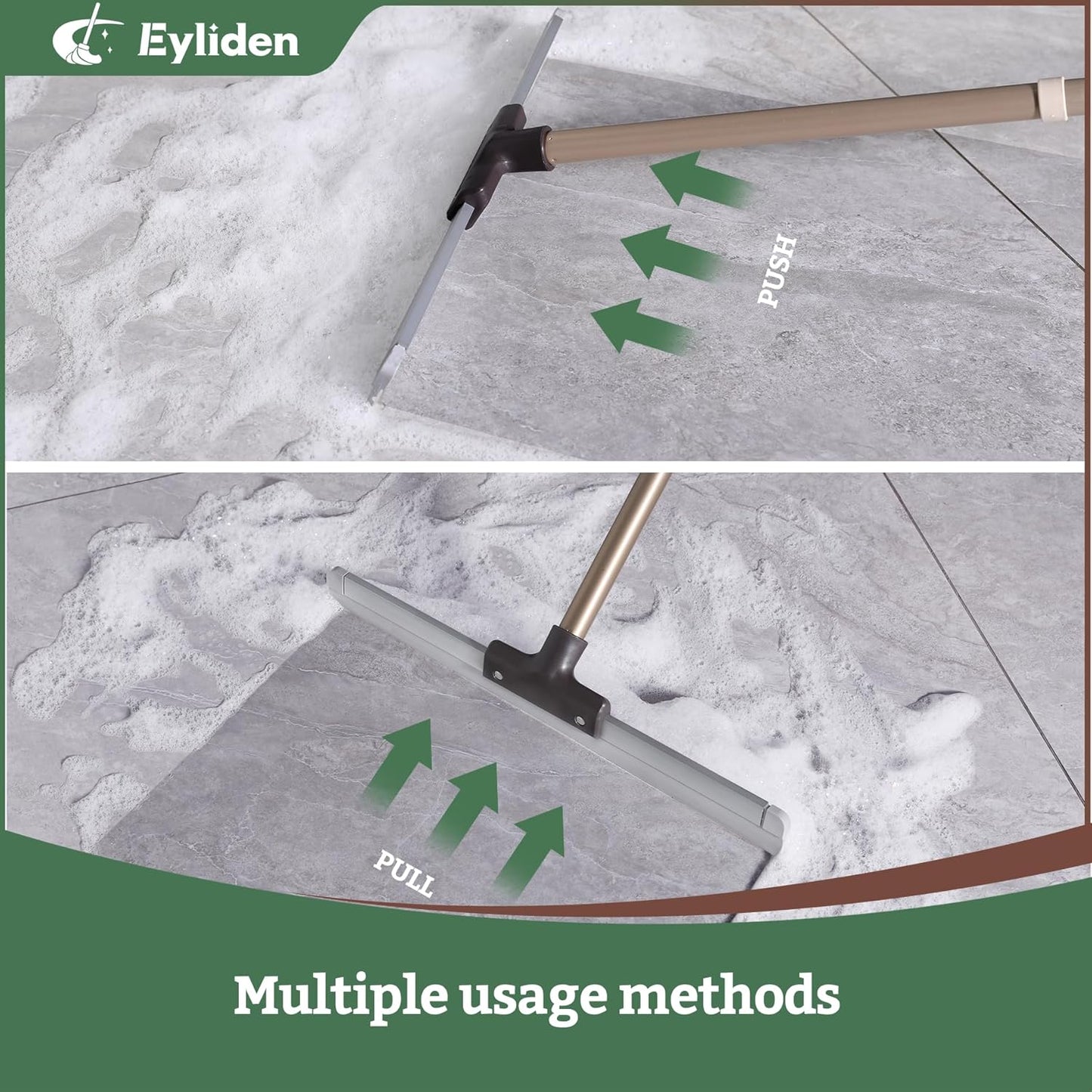 Eyliden Rubber Floor Squeegee, Quick Water & Foam Removal Broom | Heavy-Duty, Dual-Action Push &