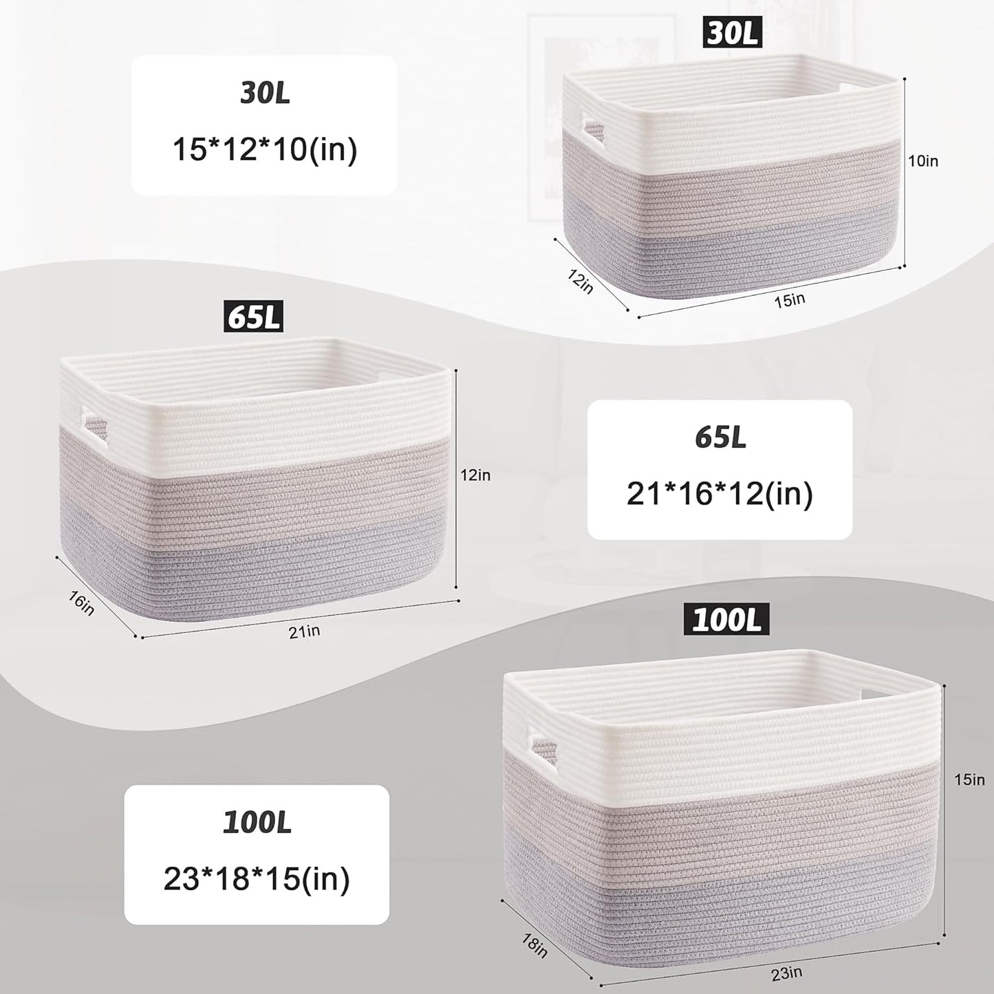 Blanket Basket,Rectangle Woven Baskets for Storage,100L Laundry Basket for Decorative Nursery