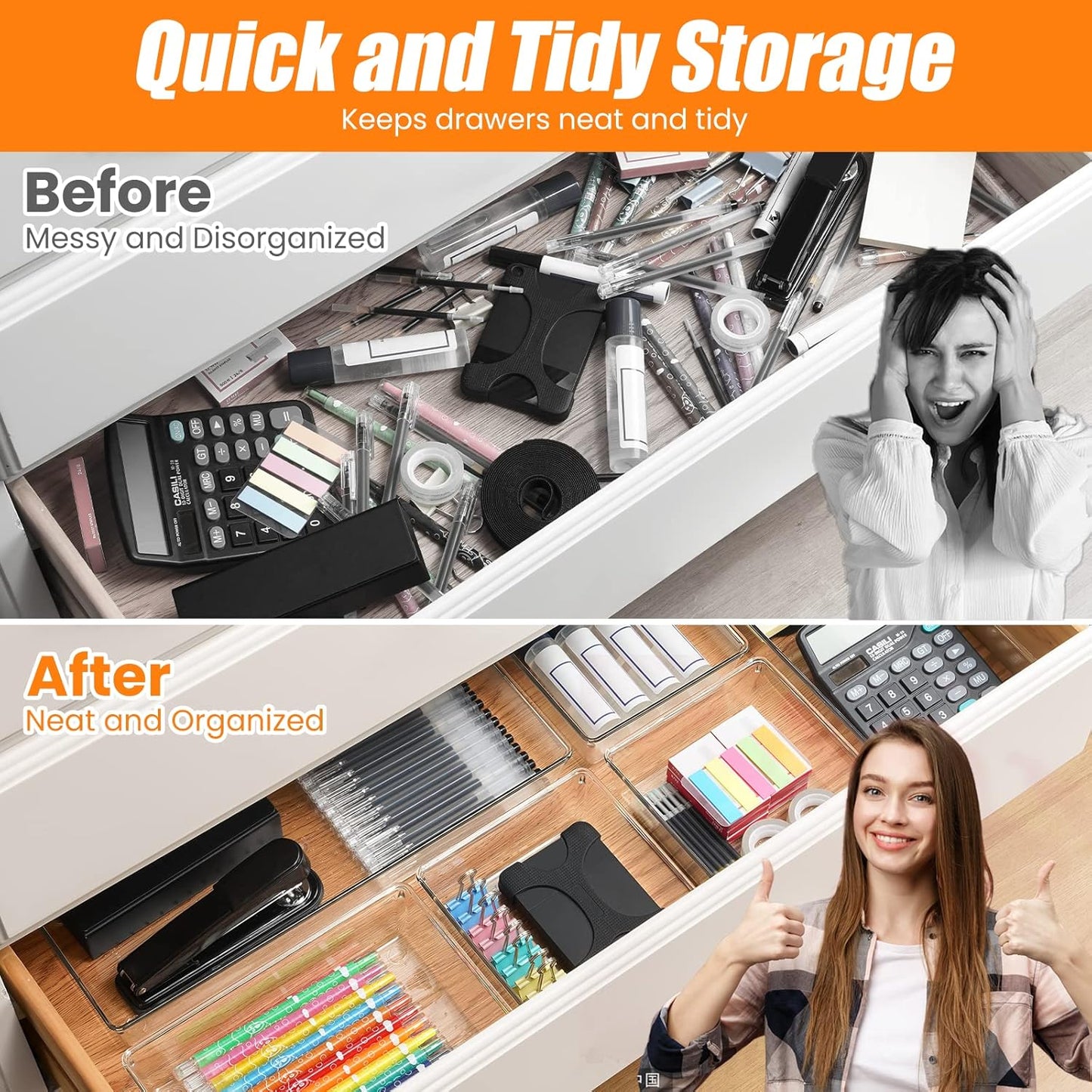12 Pack Clear Plastic Drawer Organizer Set, Acrylic Non Slip Non Cracking Kitchen Drawer Storage
