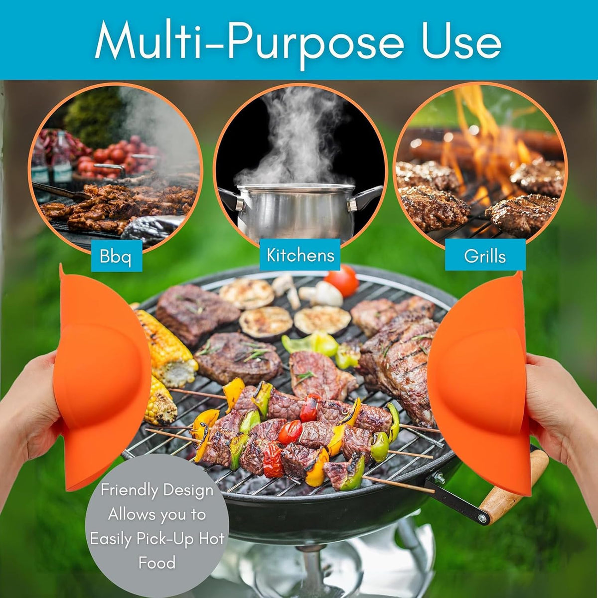 Pack of 2 Silicone Barbecue Gloves for Outdoor Grilling Nons Slip Grip Food Handling Mitts