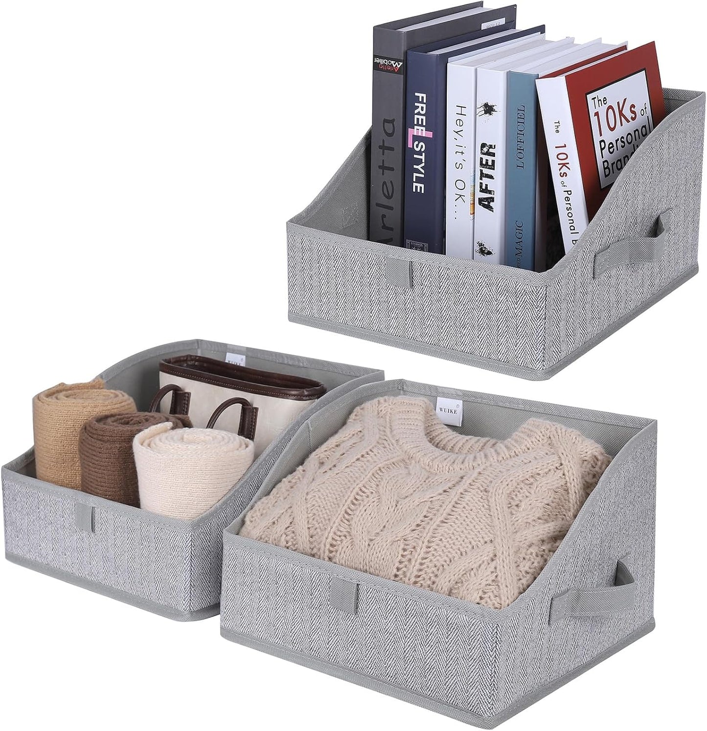 WUIKE 3 Pack Large Closet Storage Bins, Fabric Trapezoid Storage Baskets for Organizing Clothes