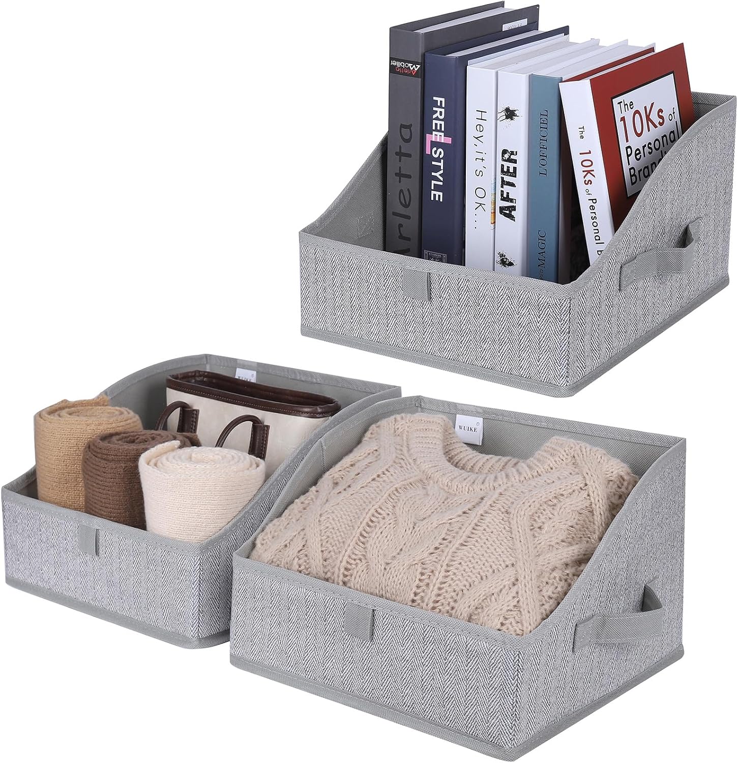WUIKE 3 Pack Large Closet Storage Bins, Fabric Trapezoid Storage Baskets for Organizing Clothes