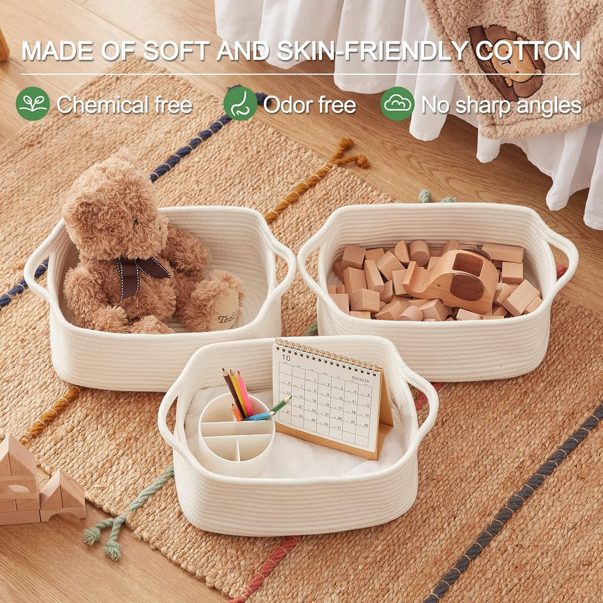 OIAHOMY Cotton Rope Storage Baskets | Decorative Storage Basket for Closet Storage, Home Organizing