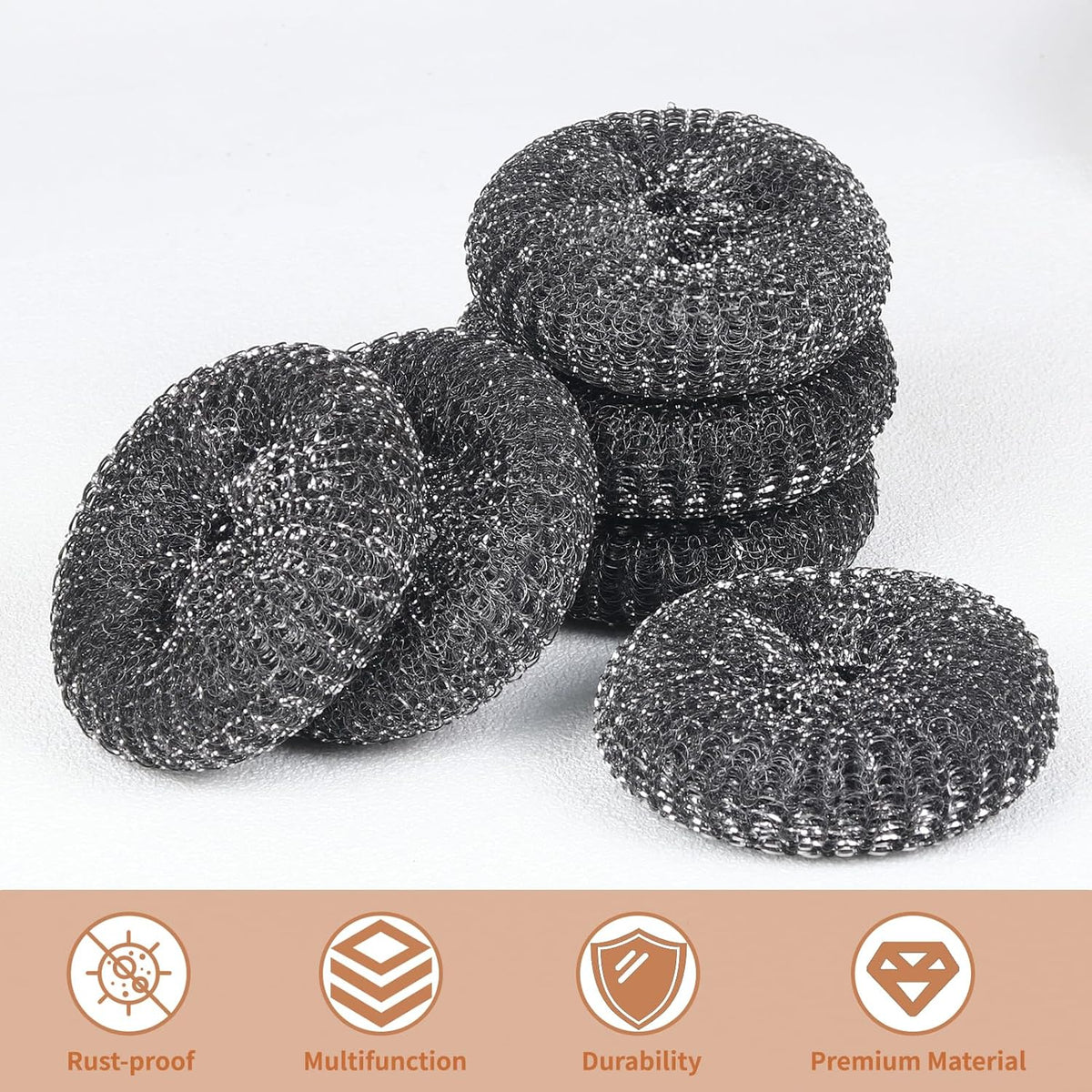6PCS Steel Wool Scrubber Wire Sponge Set, Barbecue Grill Cleaning Scrubber Pads, Stainless Steel