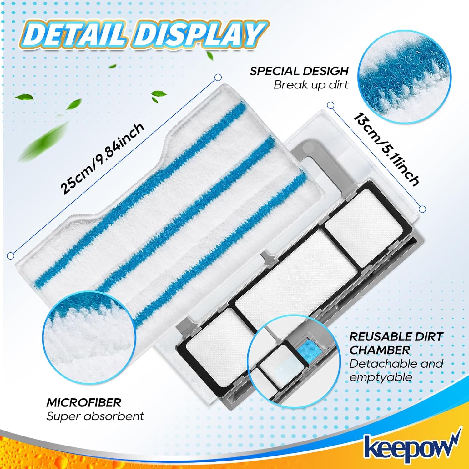 KEEPOW Reusable Mop Replacement Pads Compatible with Shark Vac Mop VM252 VM200 VC205 VM250 /QM250