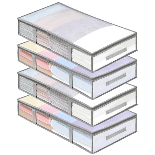 4 Packs Under Bed Storage Containers Bins, Humid-Proof Plastic Underbed Storage Bins, Closet