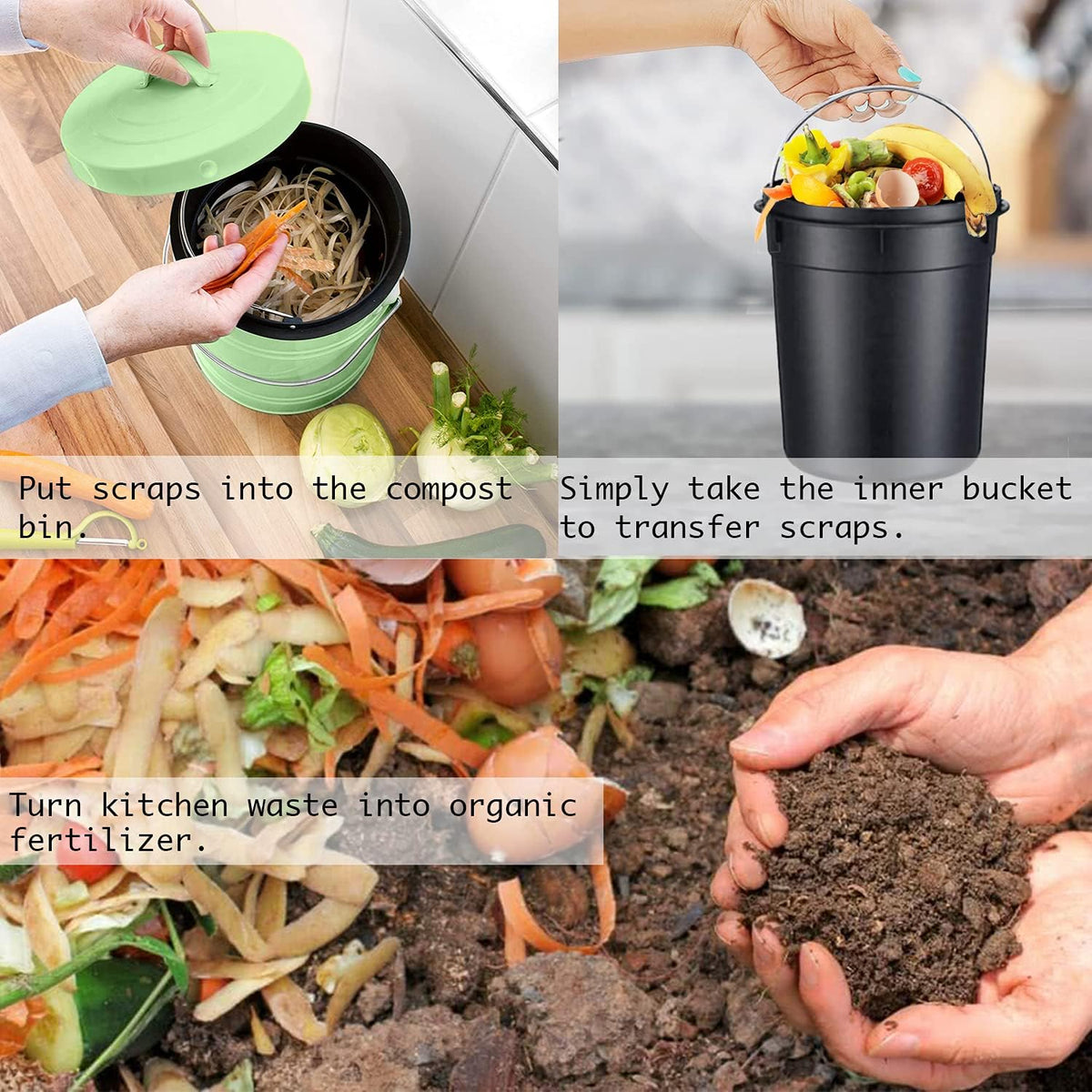 Compost Bin, LALASTAR Countertop Compost Bin with Lid, Kitchen Compost Container, Odorless Compost