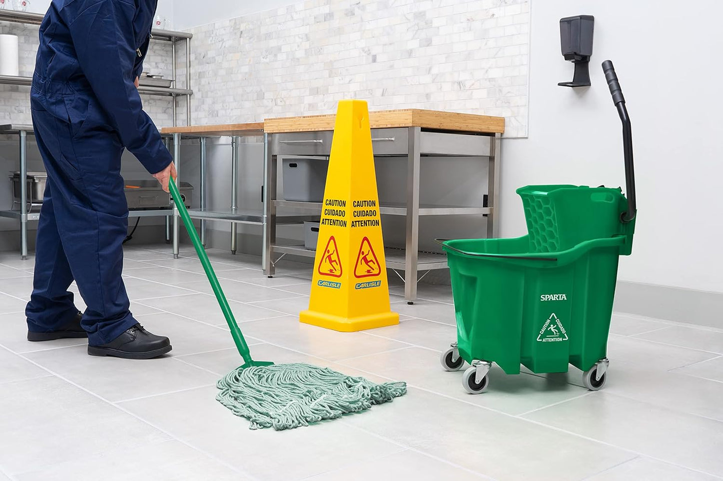 Carlisle FoodService Products Omnifit Mop Bucket with Side Press Wringer for Floor Cleaning