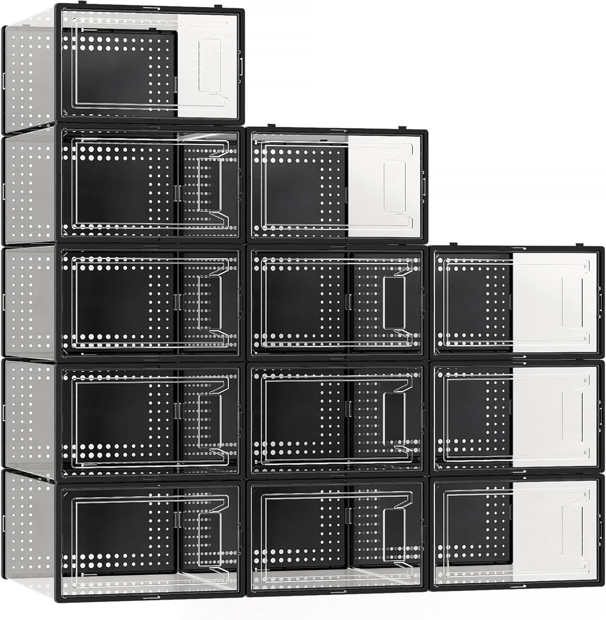 12 Pack X Large Shoe Storage Organizer for Closet, Modular Space Saving Shoe Boxes Clear Plastic