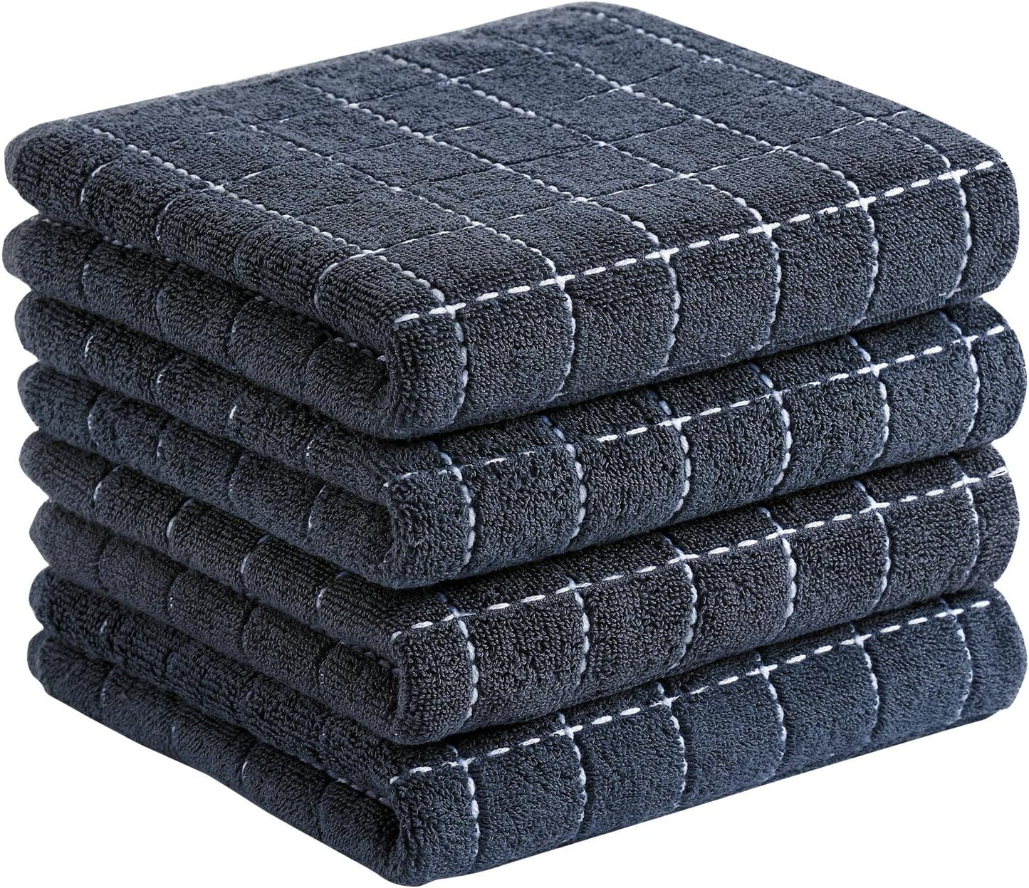 Homaxy 100% Cotton Terry Kitchen Towels(Dark Grey, 13 x 28 inches), Checkered Designed, Soft and