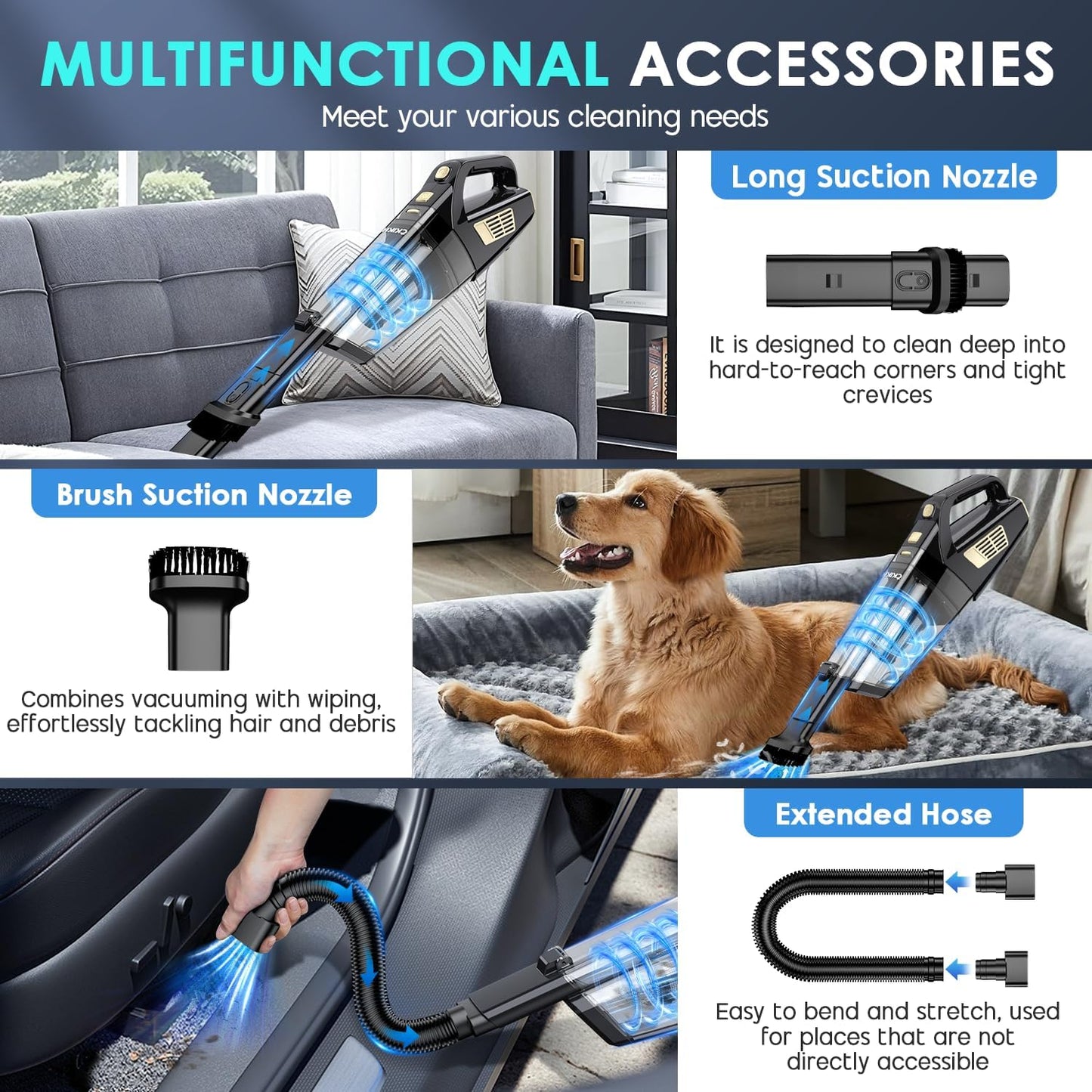 Handheld Vacuum Cordless, 15000PA Strong Suction Hand Held Car Vacuum Cleaner Portable with