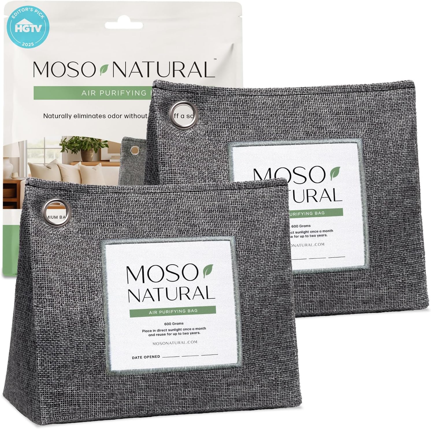 Moso Natural Air Purifying Bag 600g, Premium Bamboo Charcoal Odor Absorber, Room Deodorizer for