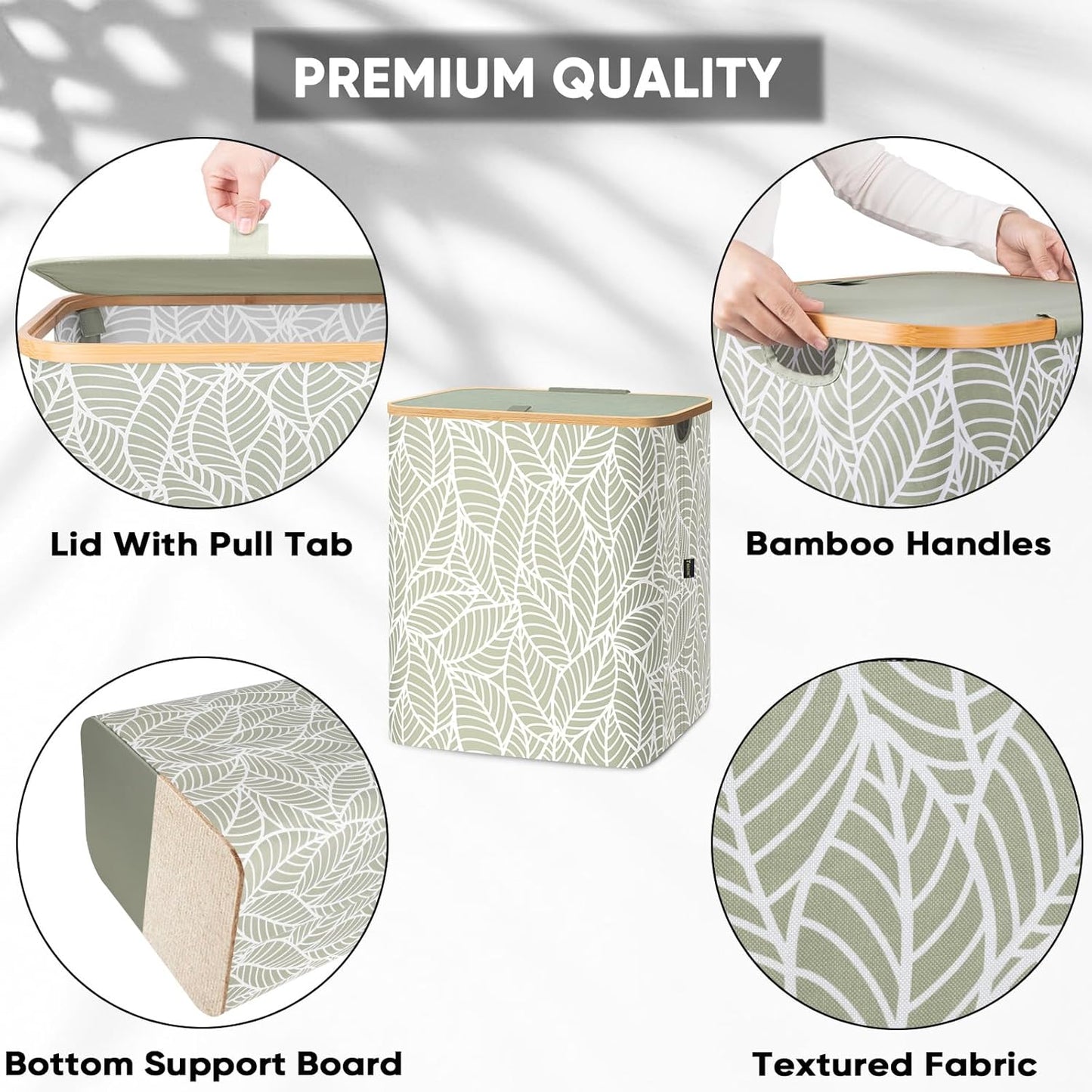 BALEINE Laundry Hamper with Lid, Tall Laundry Baskets with Bamboo Pull Handles, Large Laundry Bin