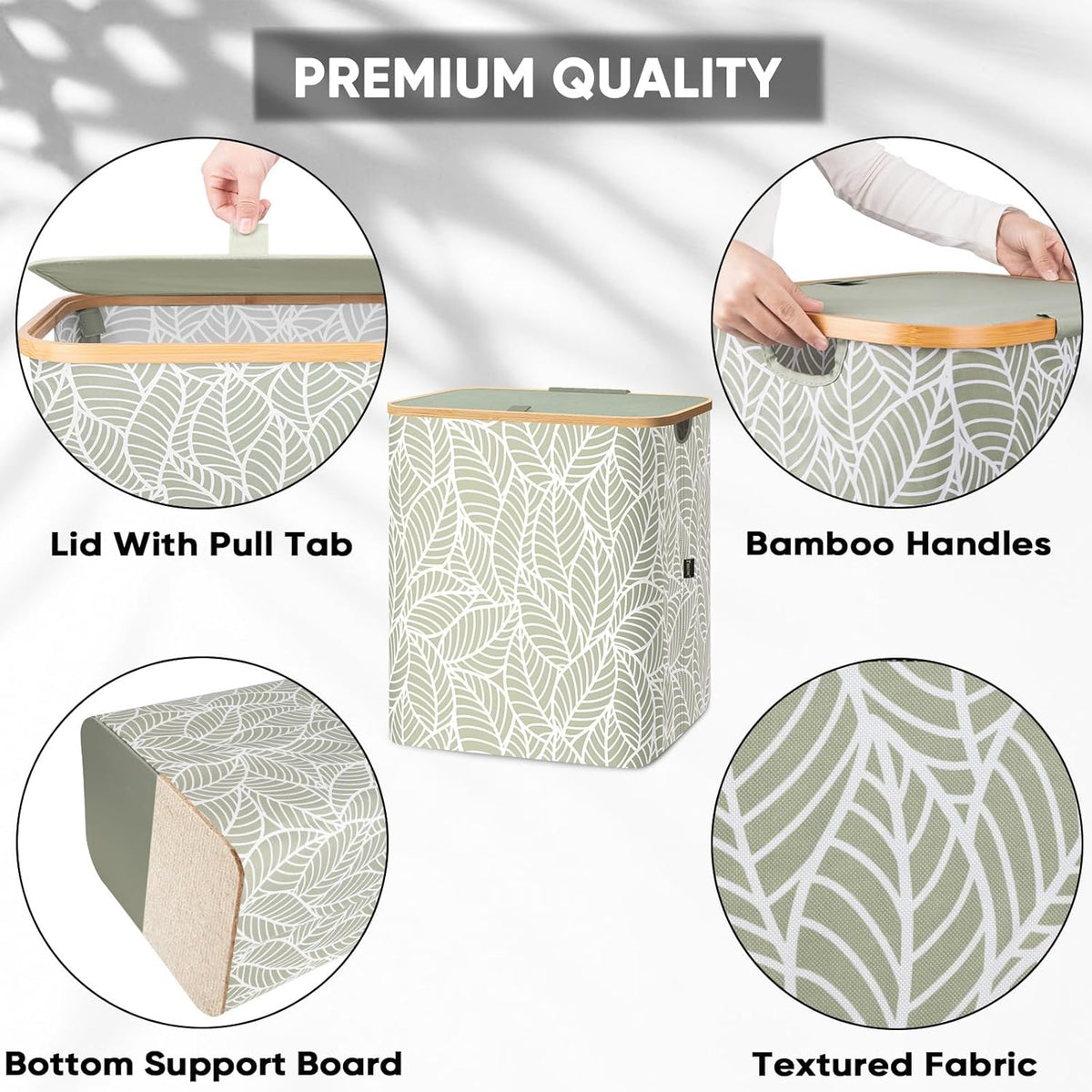 BALEINE Laundry Hamper with Lid, Tall Laundry Baskets with Bamboo Pull Handles, Large Laundry Bin