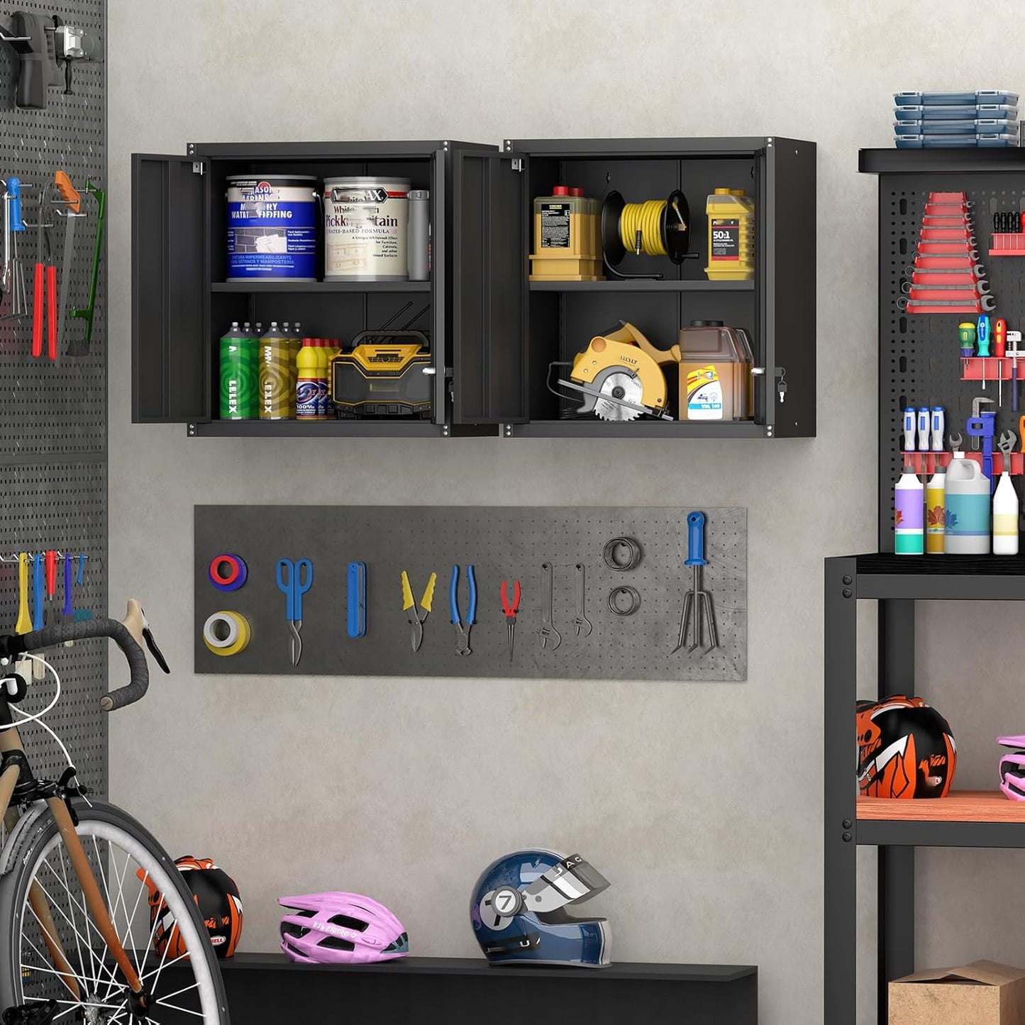 Steel Wall Cabinet, Metal Locking Wall Cabinet, Wall Hanging Metal Cabinet for Garage Tool Storage