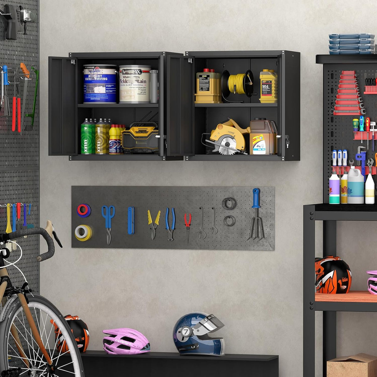 Steel Wall Cabinet, Metal Locking Wall Cabinet, Wall Hanging Metal Cabinet for Garage Tool Storage