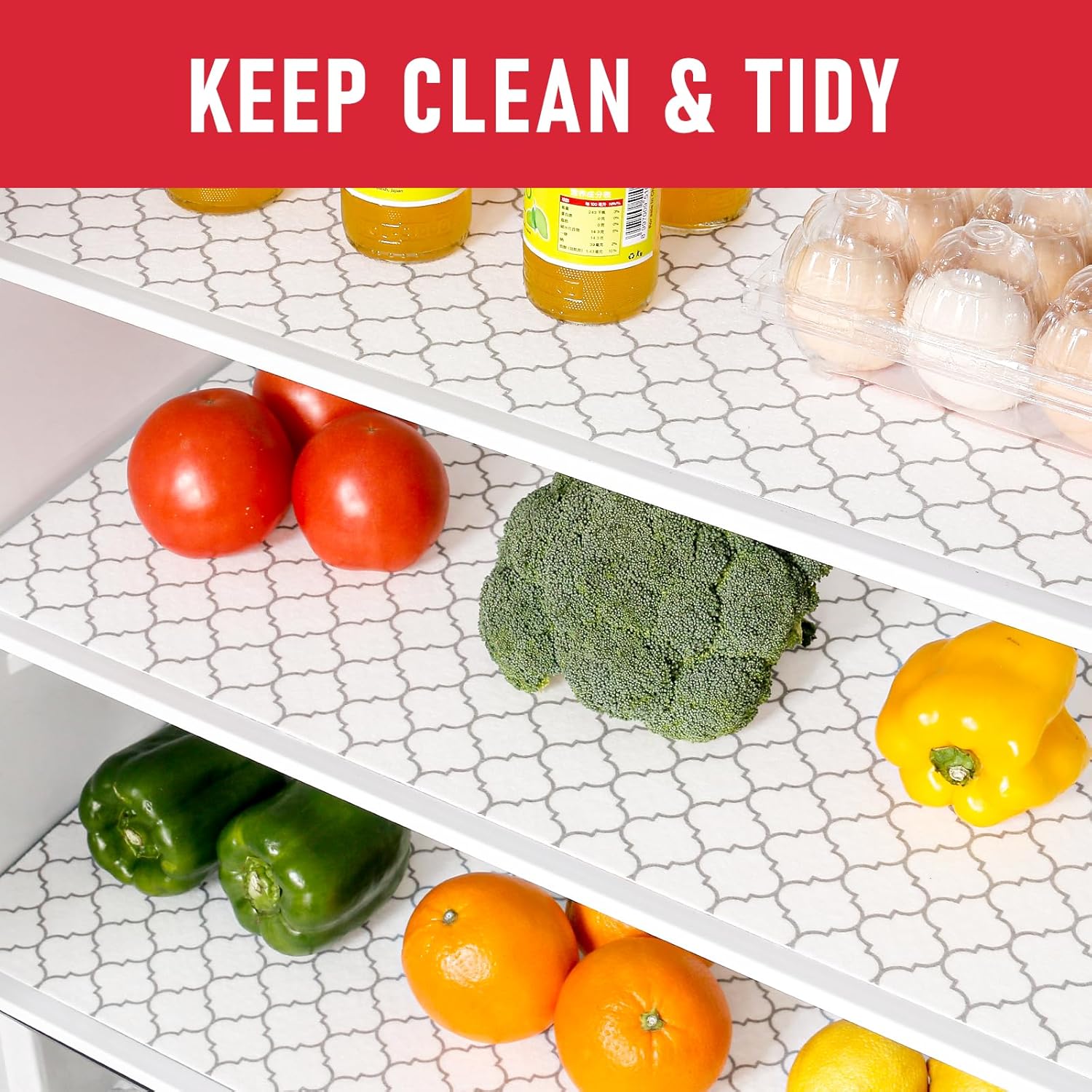Cooyes 2 in 1 Fridge Liners & Fresh mats for Refrigerator Organizers and Storage, Absorbent Fridge
