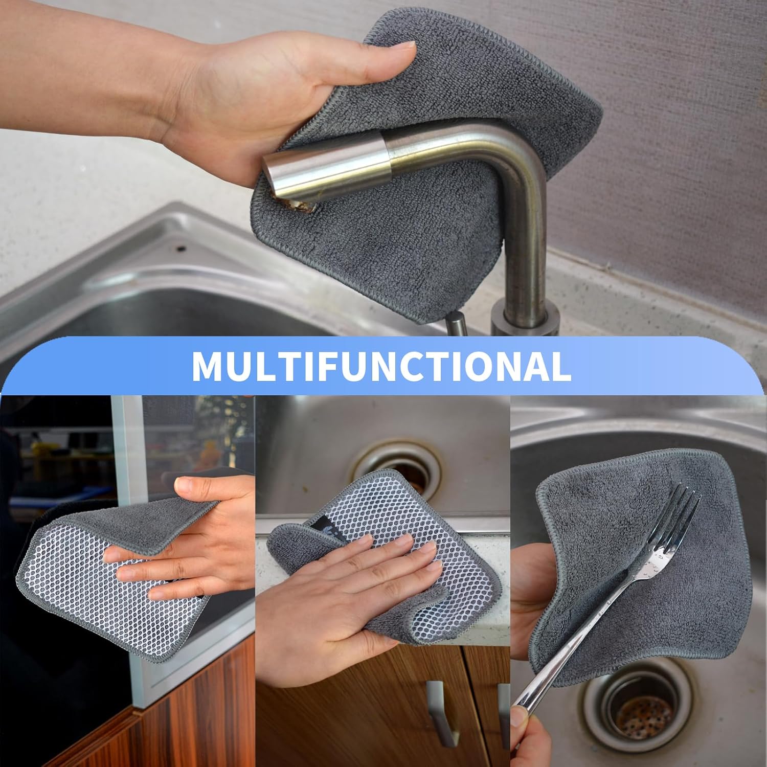 KinHwa Kitchen Washcloths for Dishes Absorbent Microfiber Dish Cloths Quick Dry Dish Rags with Poly
