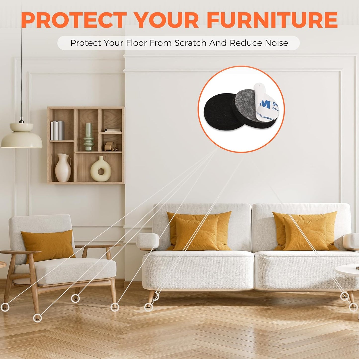 Felt Furniture Pads 120 PCS, Non Slip Self Adhesive Felt Pads Chair Leg Floor Protectors for