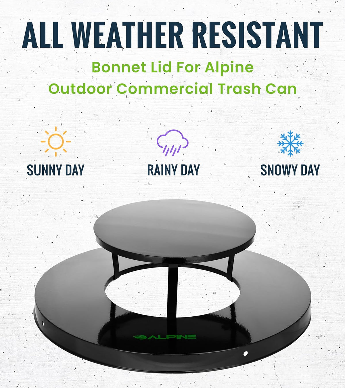 Trash can Lid for Alpine Commercial Outdoor Trash Can - Weather Resistant Round Metal Trash Can