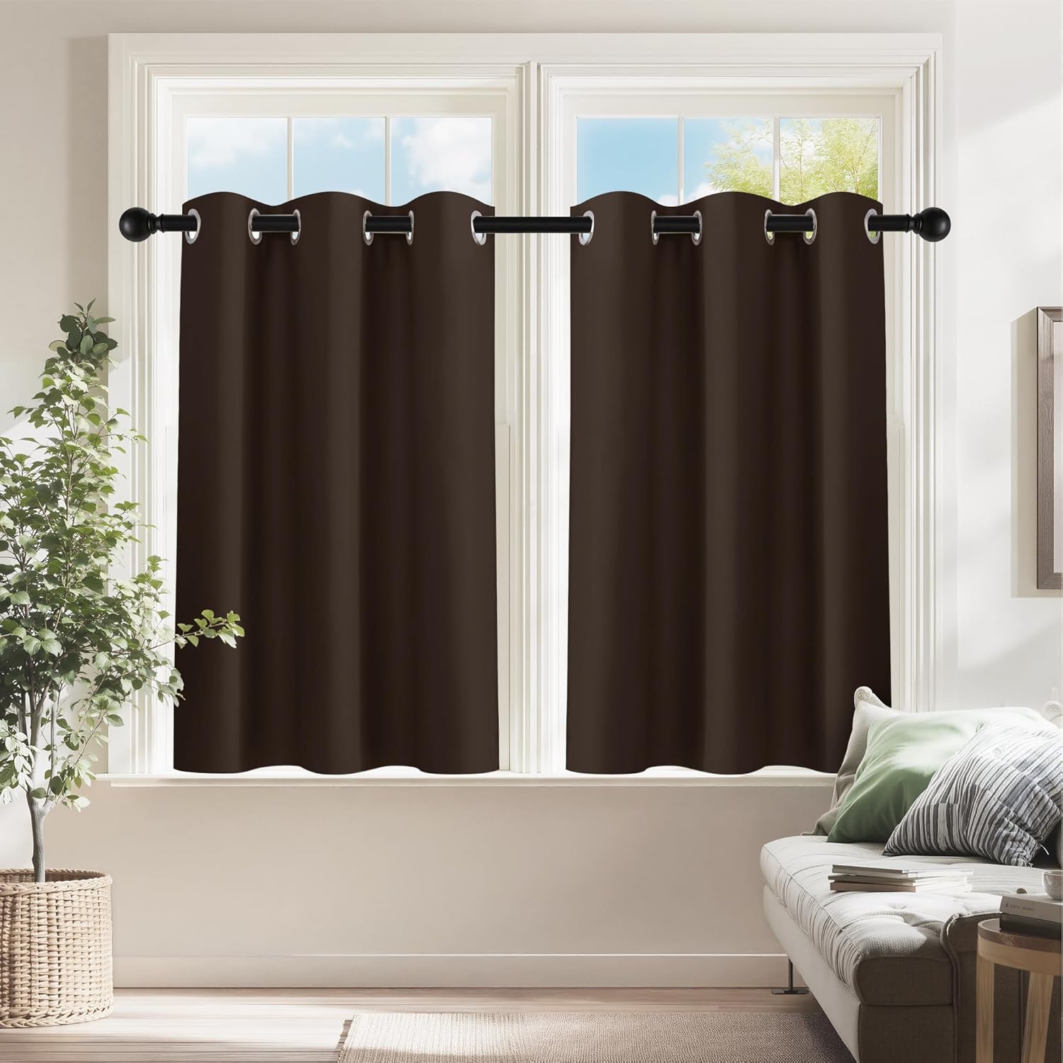 PONY DANCE Blackout Small Curtains 36 inch 2 Panels Set, Room Darkening Short Window Drapes Thermal