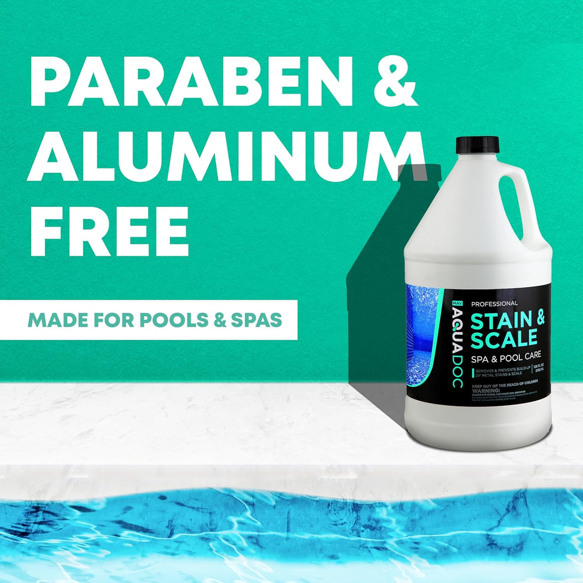 Pool & Hot Tub Stain and Scale Remover - AquaDoc 1 Gallon (128oz) Pool Stain & Scale for Calcium
