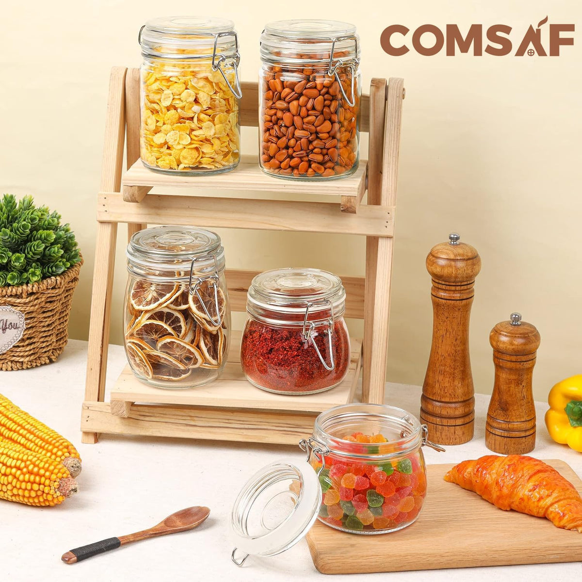 ComSaf Airtight Glass Jars with Lids 17oz Small Food Storage Container Set of 6 - Airtight Canister