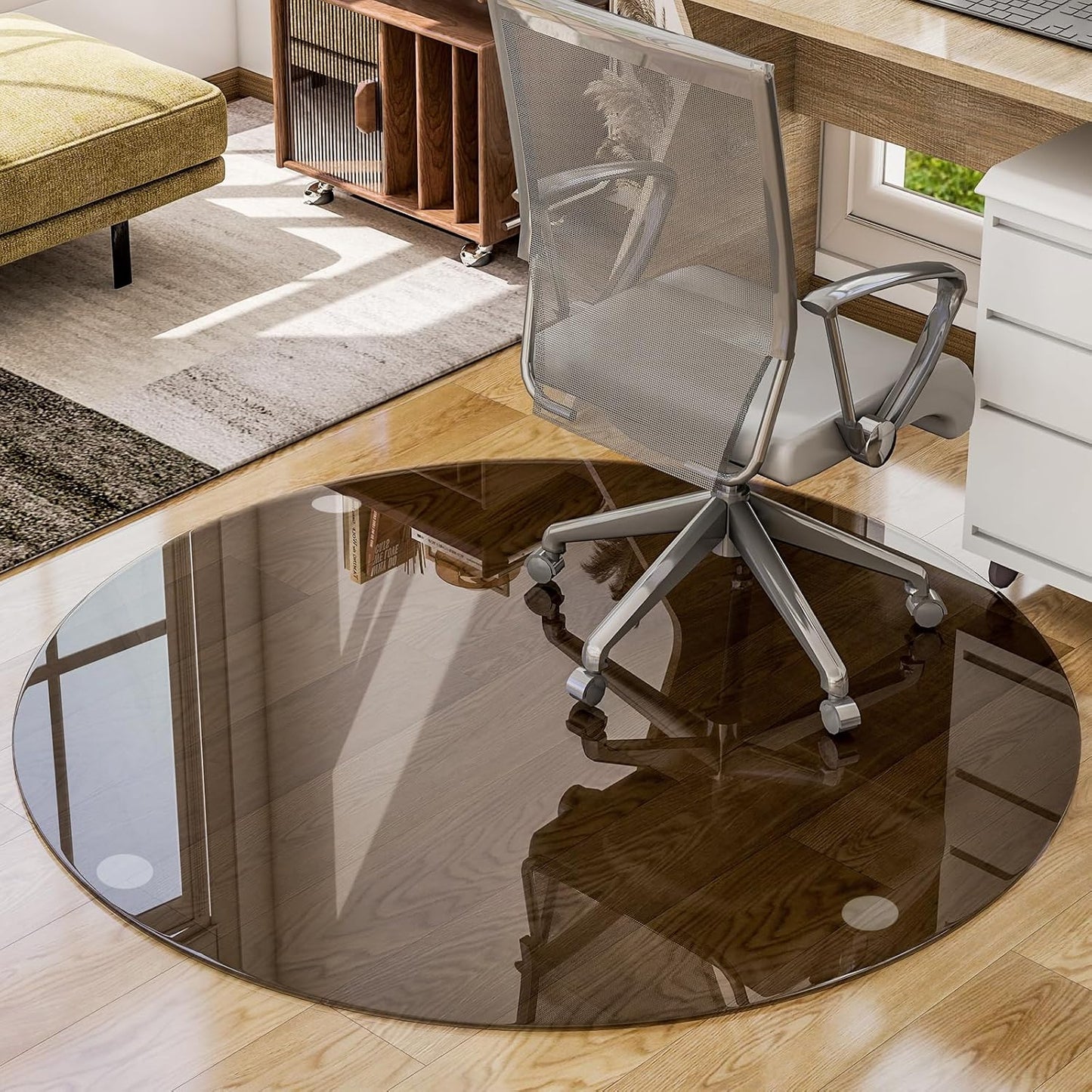 46" x 46" Round Tempered Glass Chair Mat for Carpet & Hardwood, Heavy-Duty Glass Floor Mat for