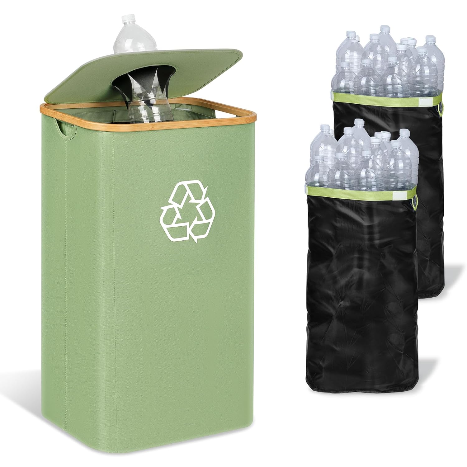 29 Gallons Recycling Bins for Kitchen, Indoor Recycle Bins with Lid, 110L Large Recycle bin with 2