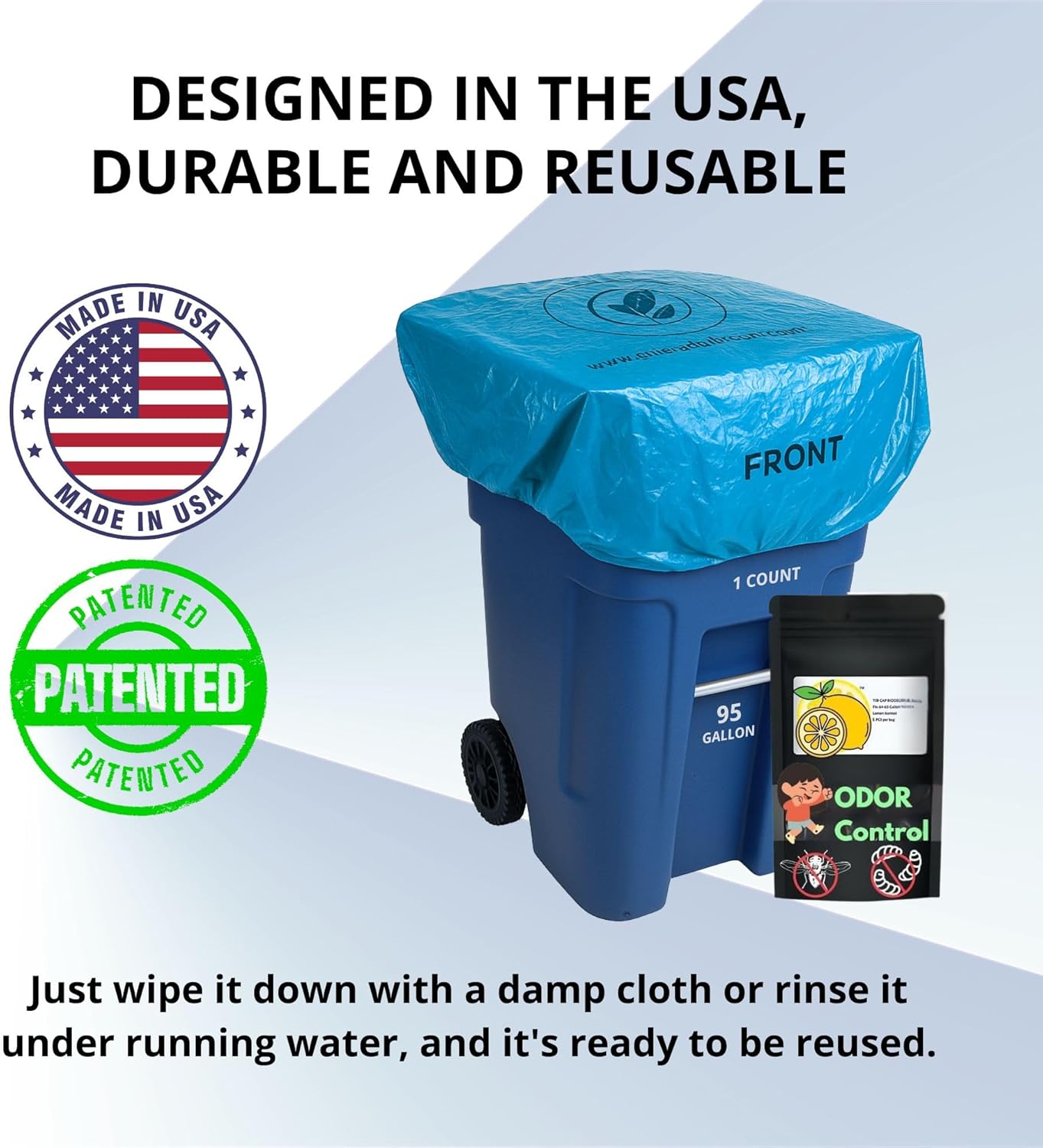 | Odor Eliminating Trash Can Cover for 95 Gallon Outdoor Bins | Lemon Scented with Elastic Band |