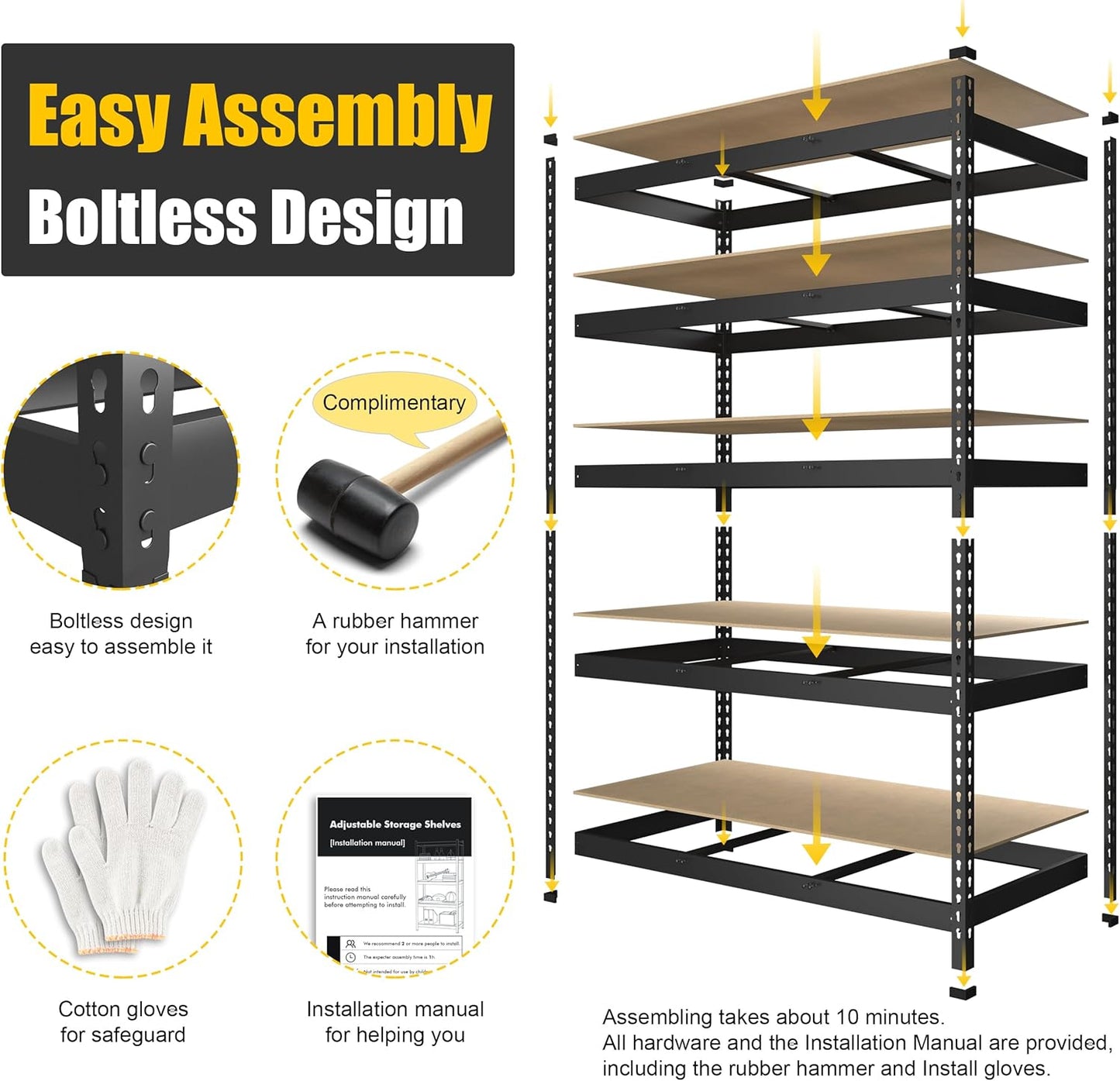 PrimeZone 8 Pack Heavy Duty Storage Shelves - 47" W x 18" D x 71" H 5 Tier Adjustable Garage