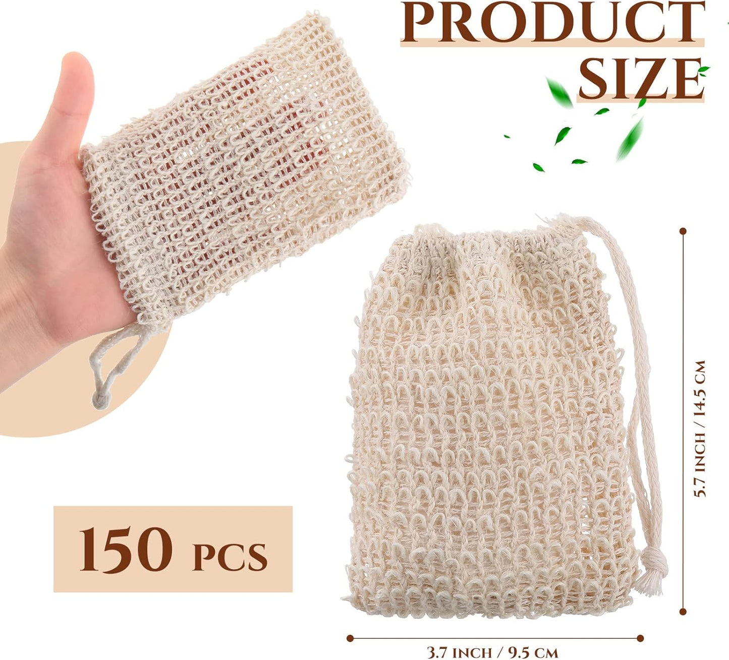 Rtteri 150 Pcs Soap Exfoliating Bag, Natural Sisal Soap Pouch Saver Body Shower Bar Mesh Body Net