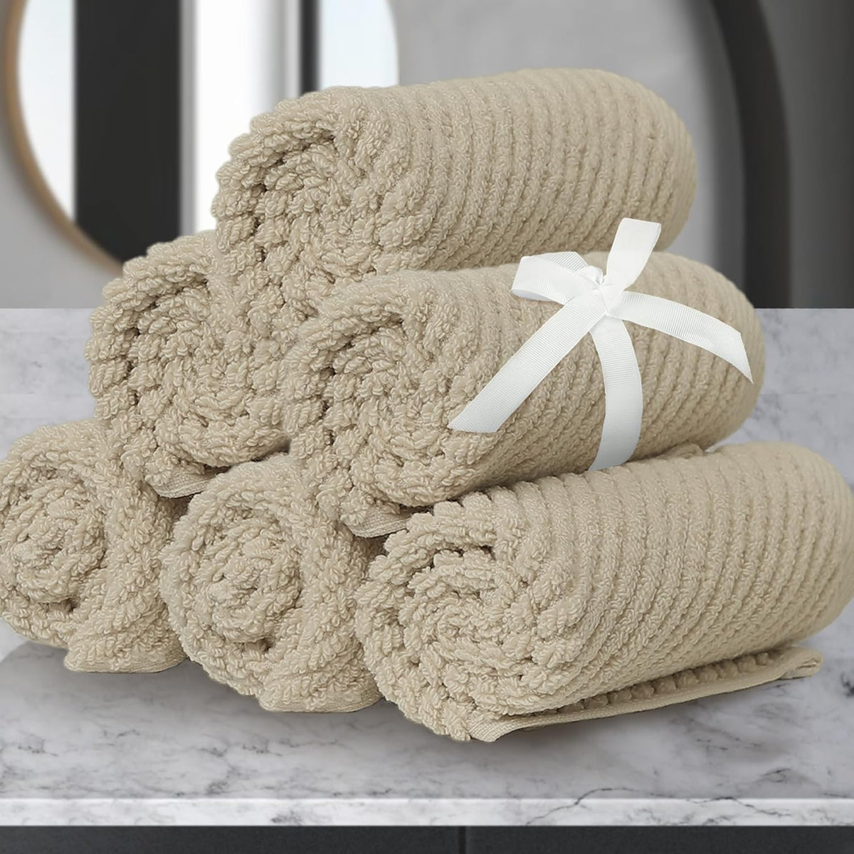 VOOVA & MOVAS Beige Face Cloths, (6PC, 13"x13") - 100% Cotton | Lightweight | Thick | Quick Dry |