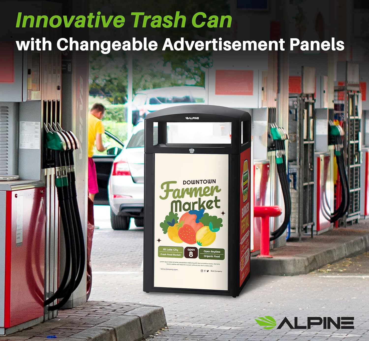 Alpine Outdoor Commercial Trash Can with Lid - 40 Gallon Heavy Duty Metal Garbage Can with