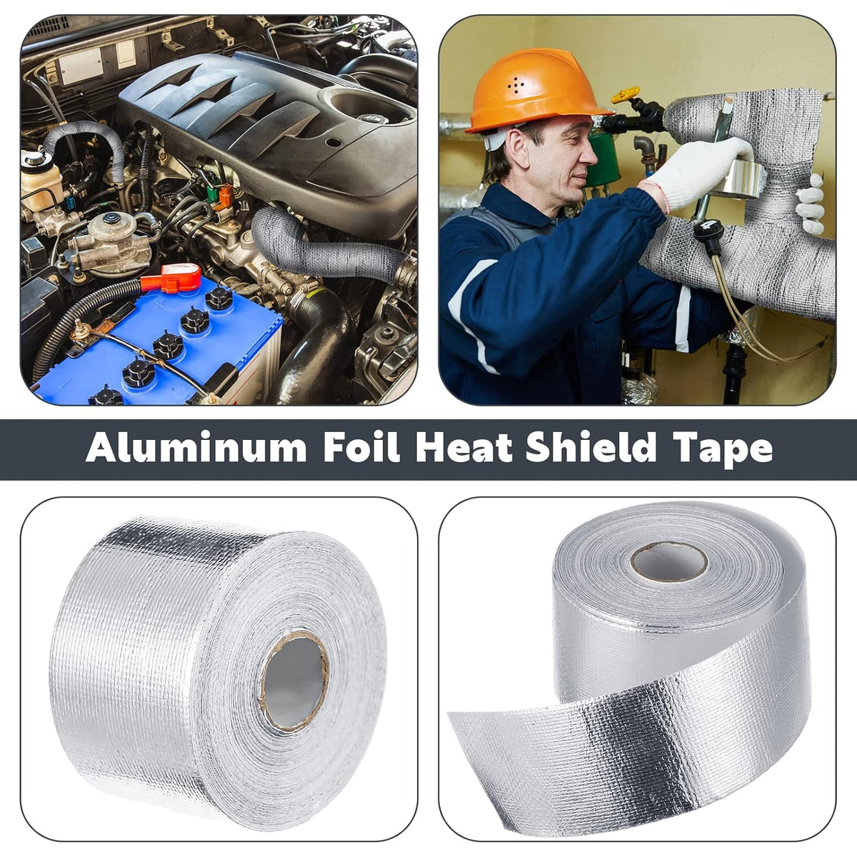 Zonon 2 Rolls Aluminum Foil Tape Heat Shield Tape Barrier Adhesive Reflective Fiberglass Thermal