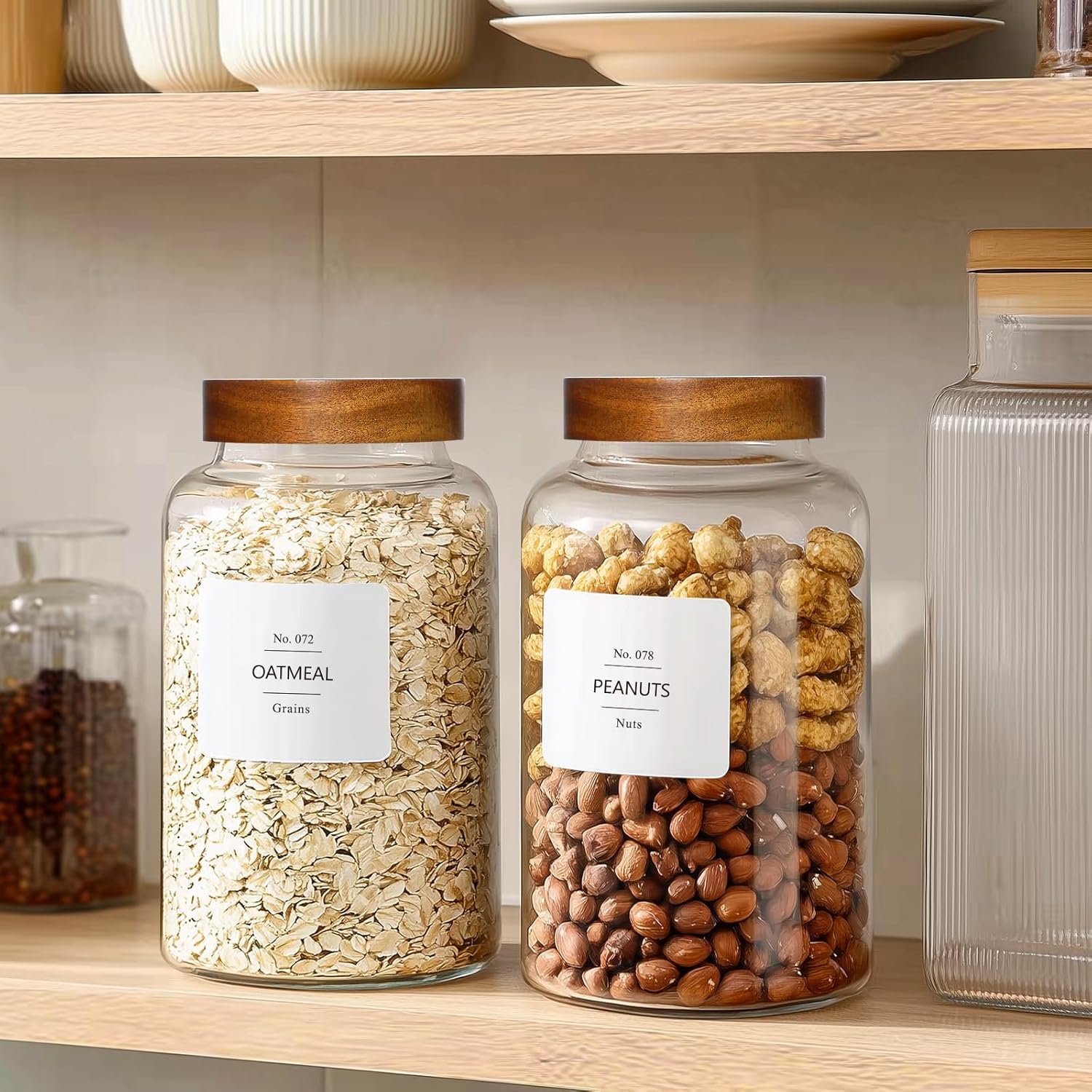 KEYWING 88oz Large Glass Jars with Airtight Acacia Wood Lids, Set of 3 Food Storage Containers for